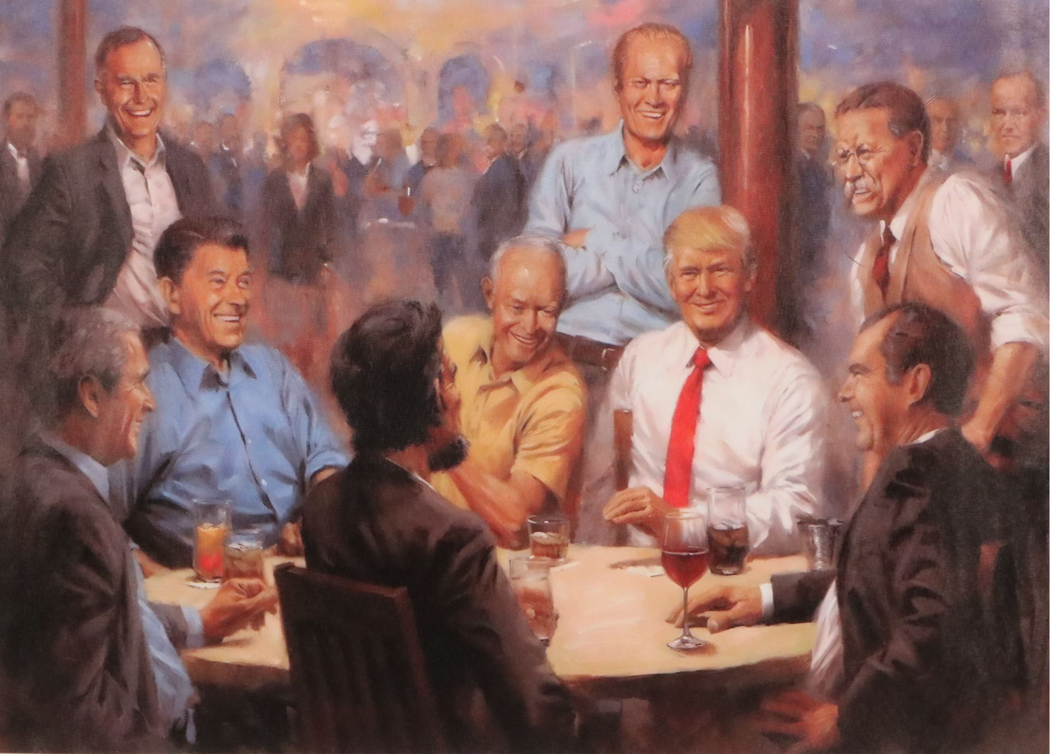 A.I. Generated Giclée of Donald Trump with Past Presidents, 21st Century