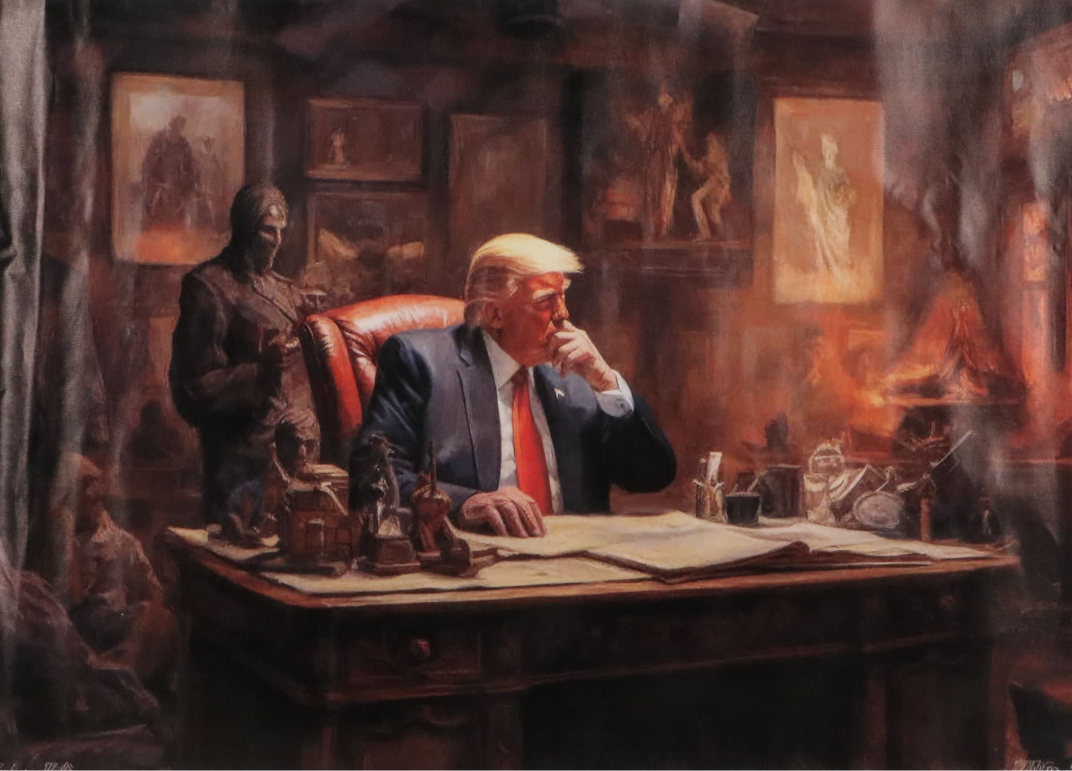 A.I. Generated Giclée of Donald Trump in Study, 21st Century