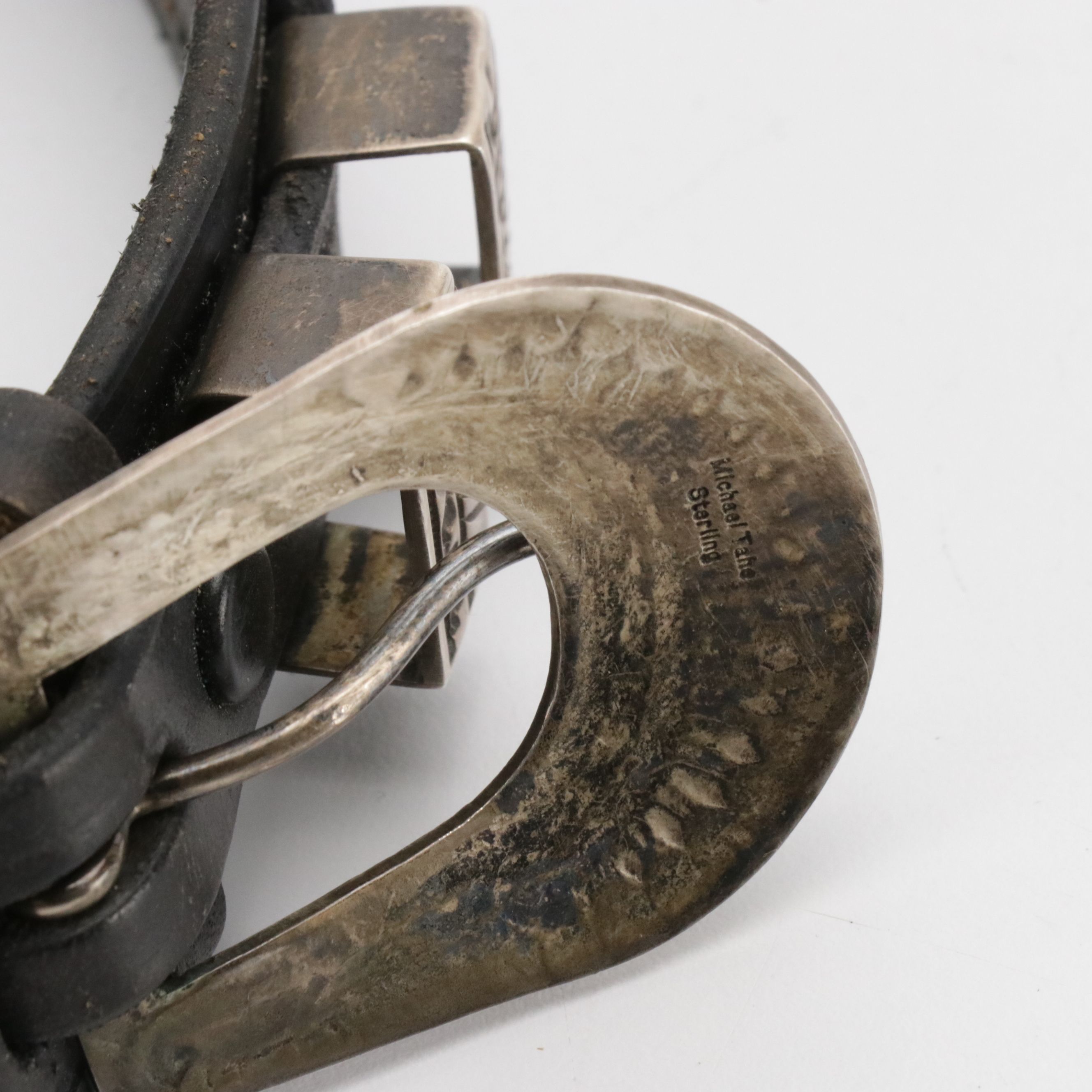 Michael Tahe Navajo Diné Sterling Buckle Set on Tooled Leather Strap