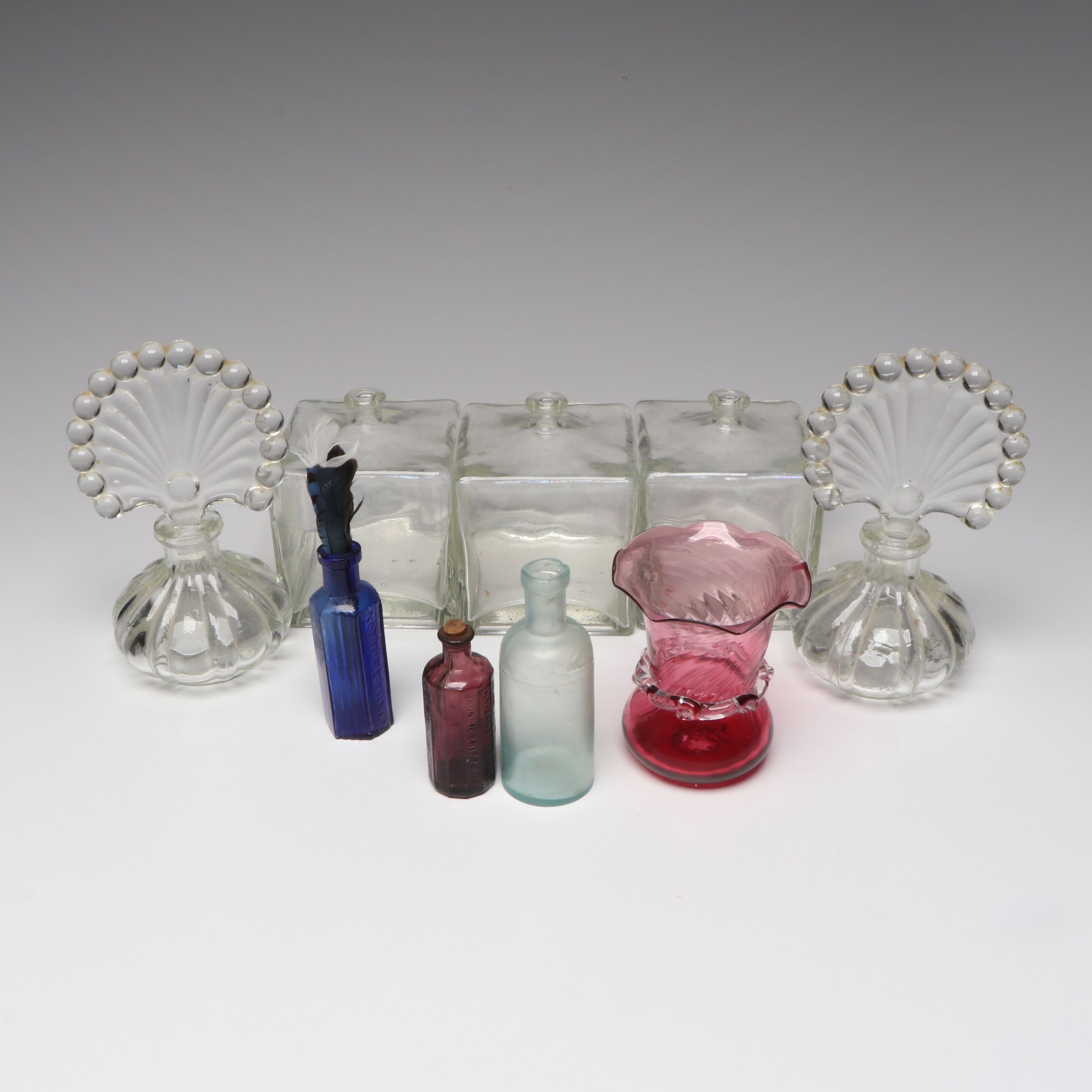 Antique and Vintage Pressed and Colored Glass Vials and Perfume Bottles