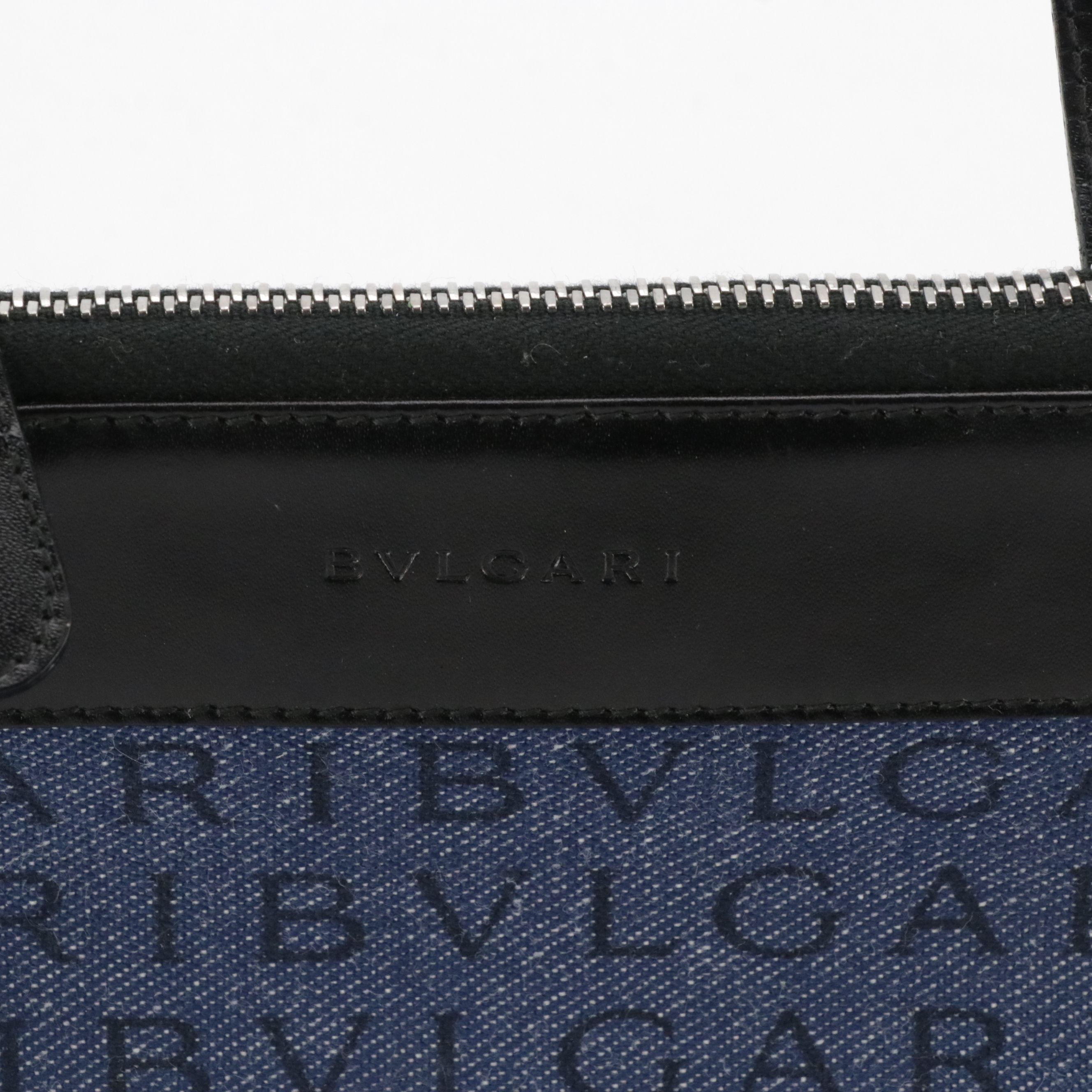 BVLGARI Crossbody Zip Pouch in Logomania Denim and Black Calfskin Leather
