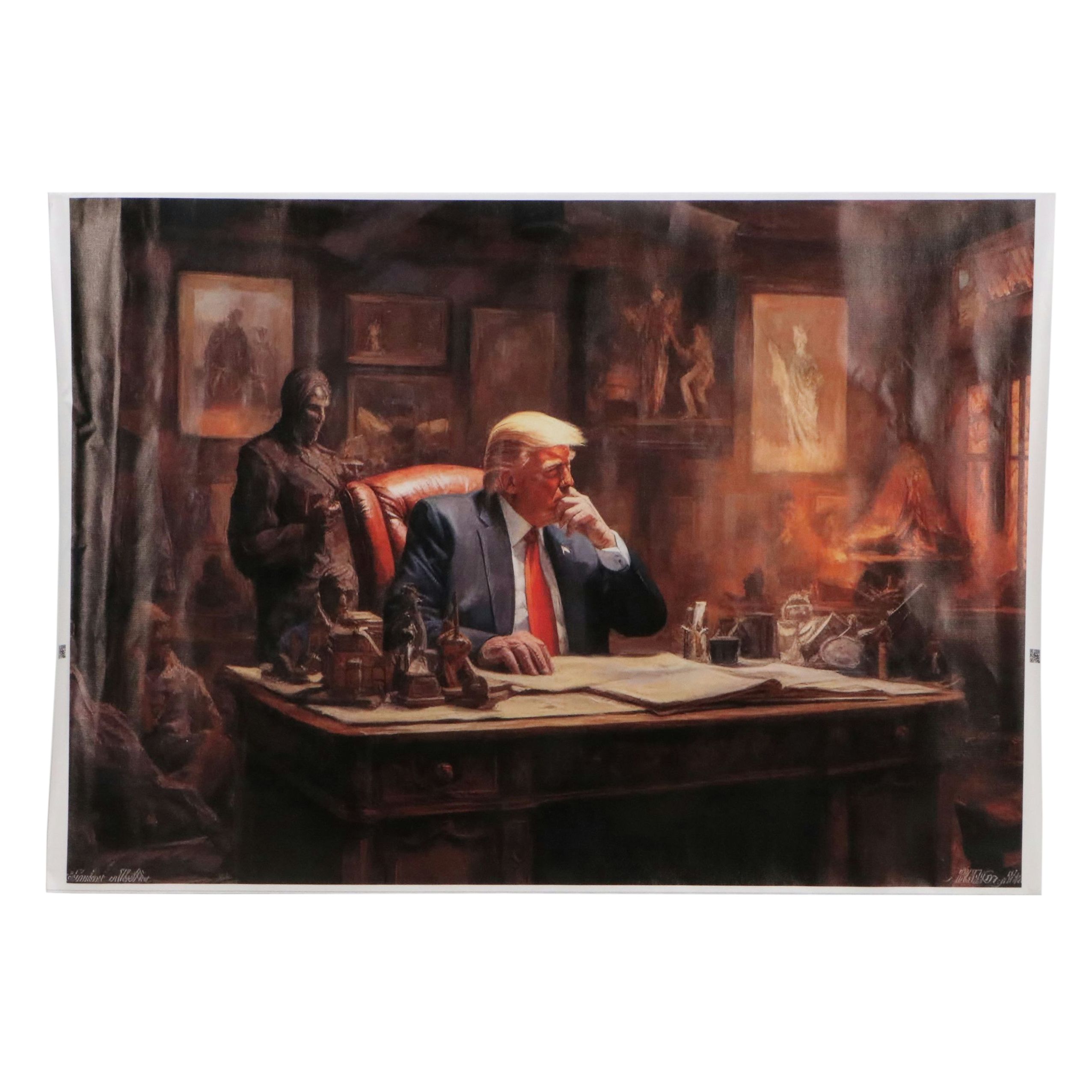 A.I. Generated Giclée of Donald Trump in Study, 21st Century