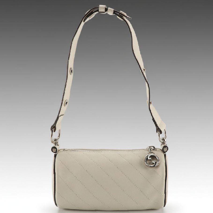 Gucci Mini Blondie Barrel Shoulder Bag in Ivory Diagonal Quilted Calf Leather