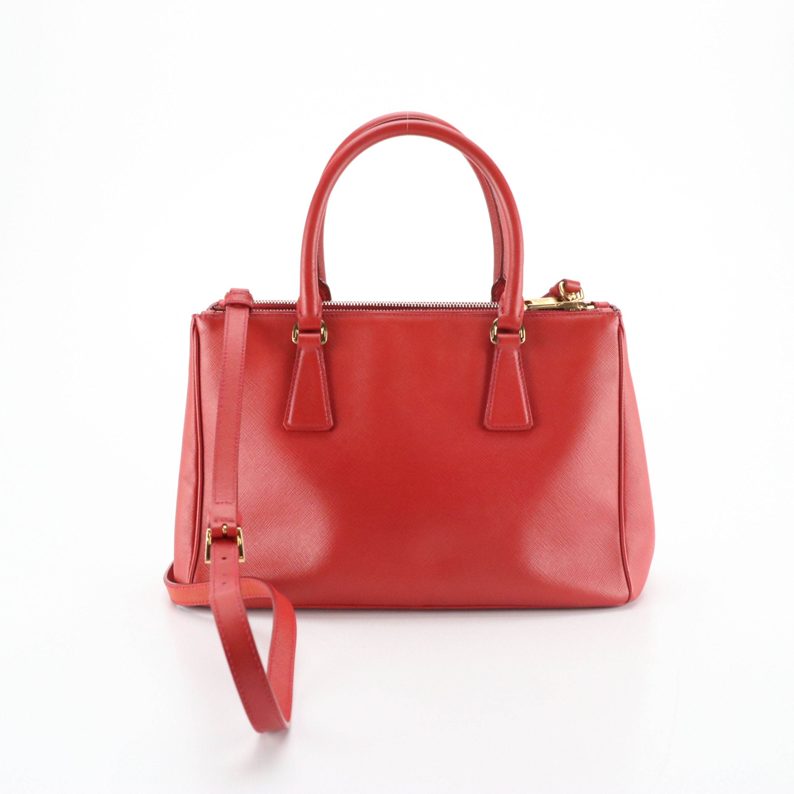 Prada Double Zip Galleria Two-Way Tote Bag in Red Saffiano Lux Leather