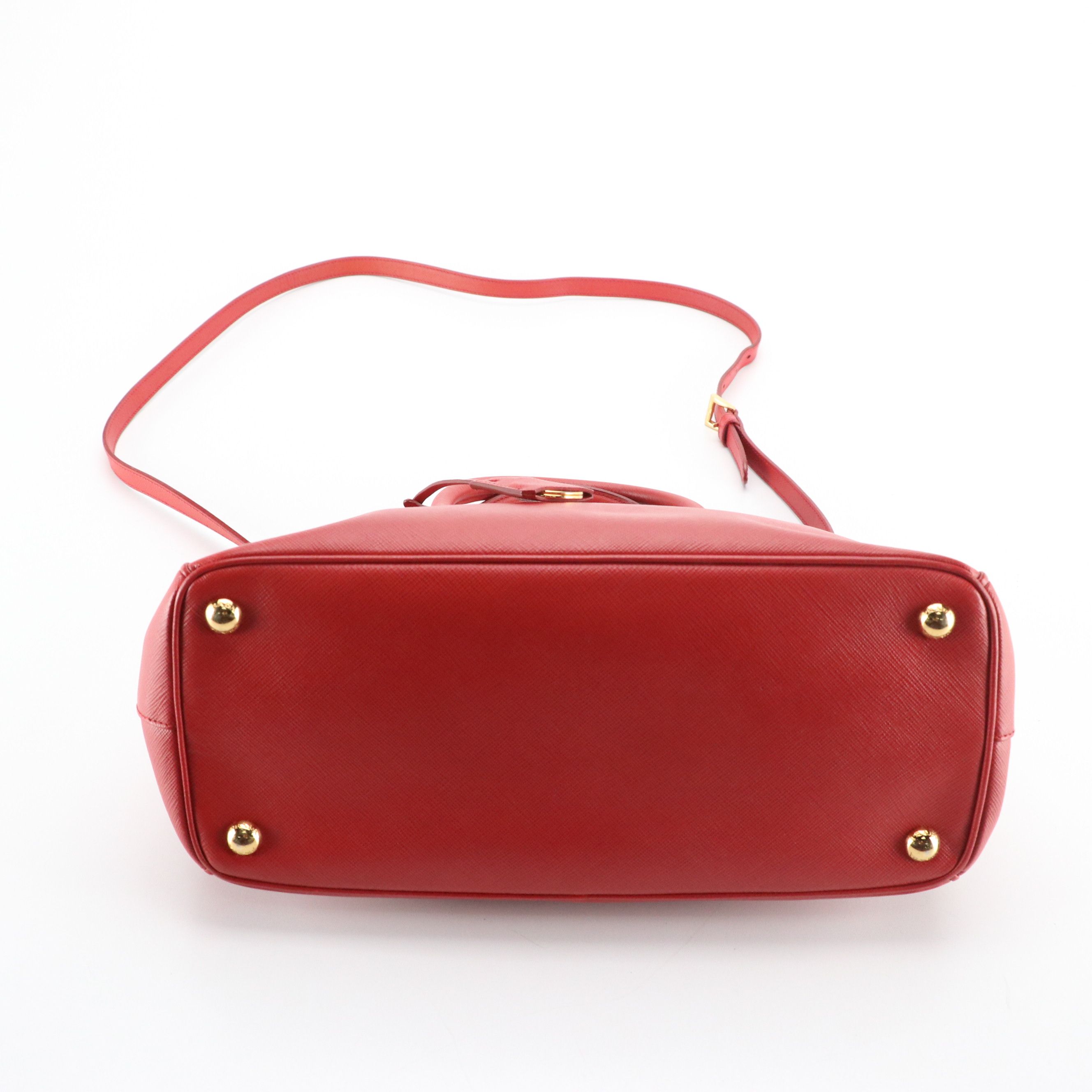 Prada Double Zip Galleria Two-Way Tote Bag in Red Saffiano Lux Leather