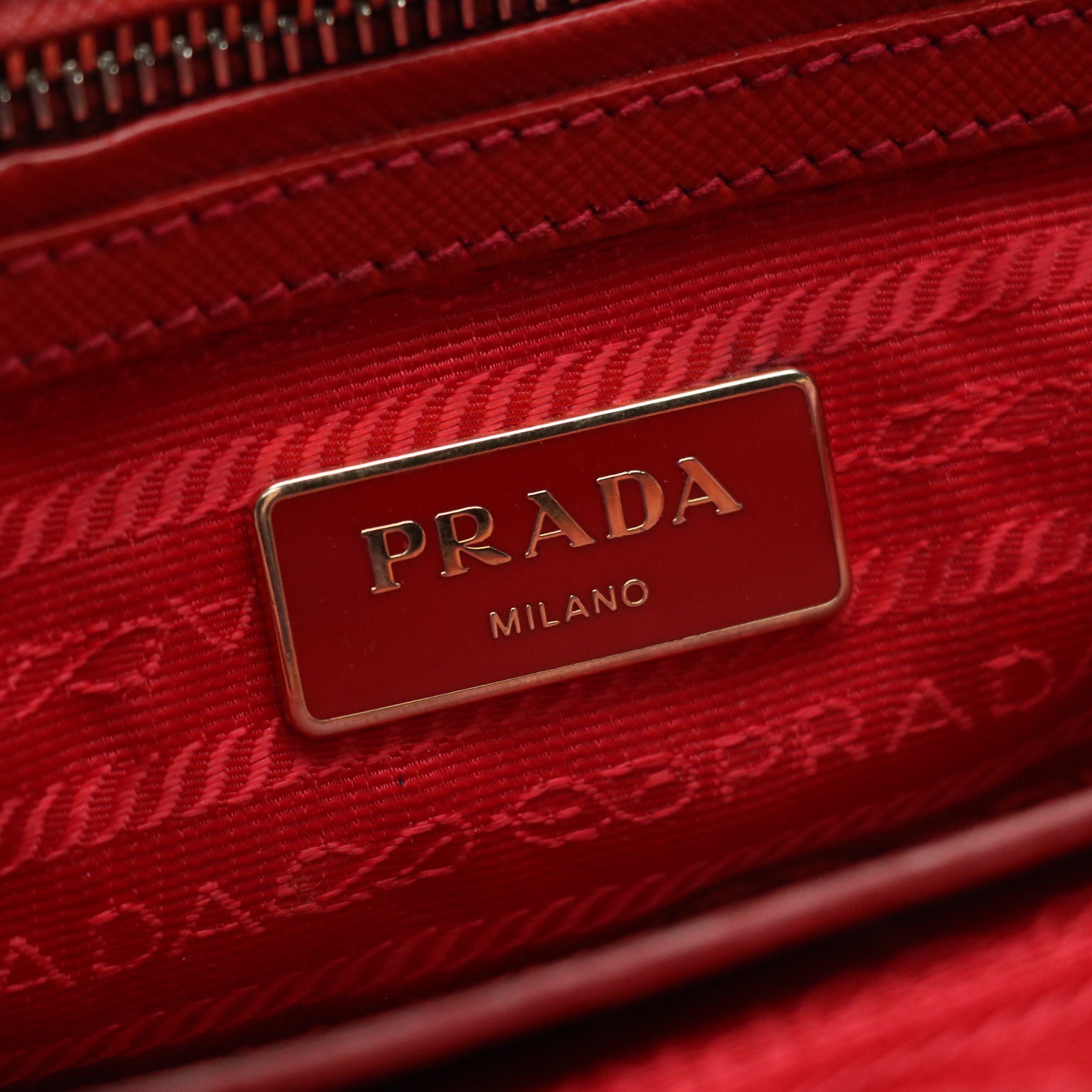Prada Double Zip Galleria Two-Way Tote Bag in Red Saffiano Lux Leather