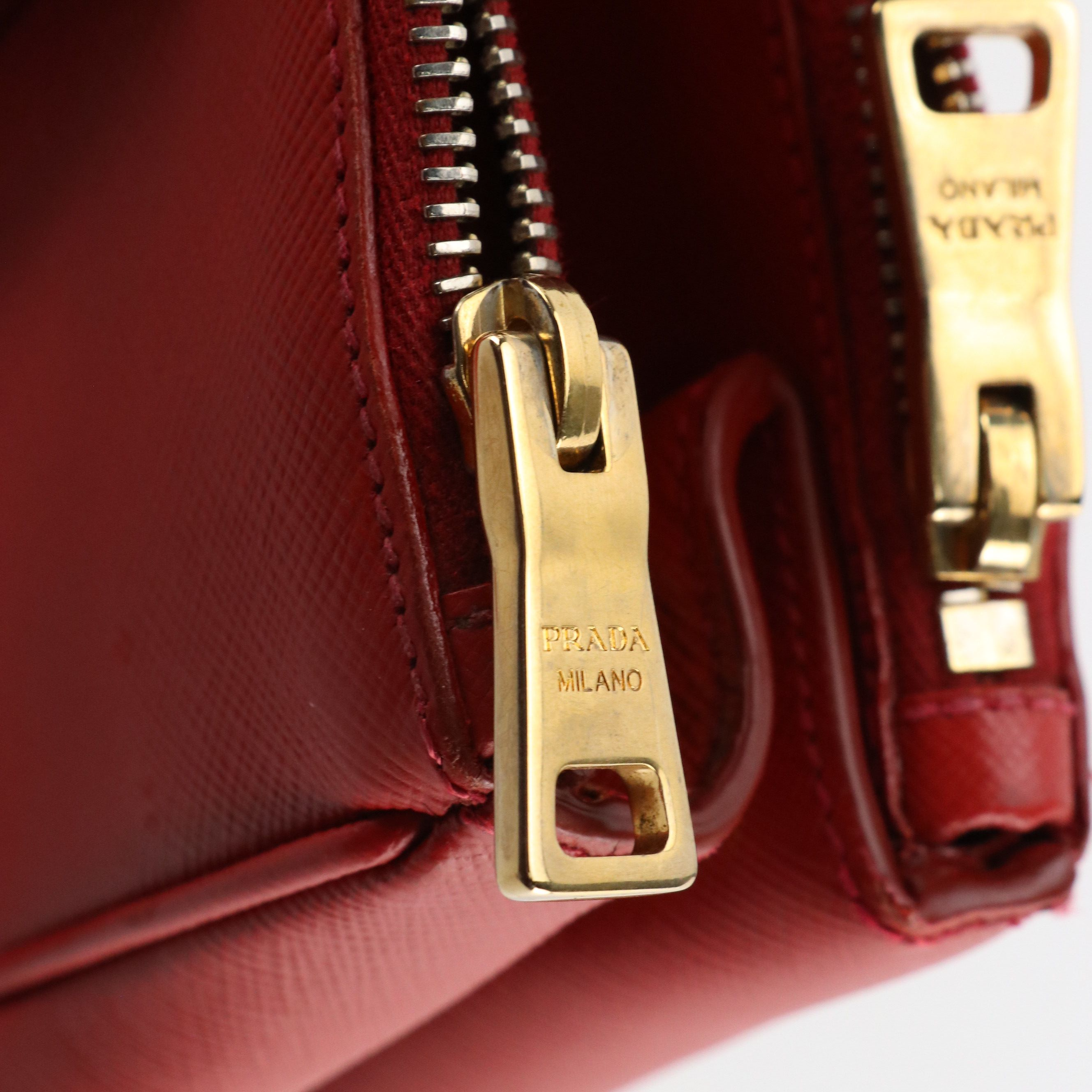 Prada Double Zip Galleria Two-Way Tote Bag in Red Saffiano Lux Leather