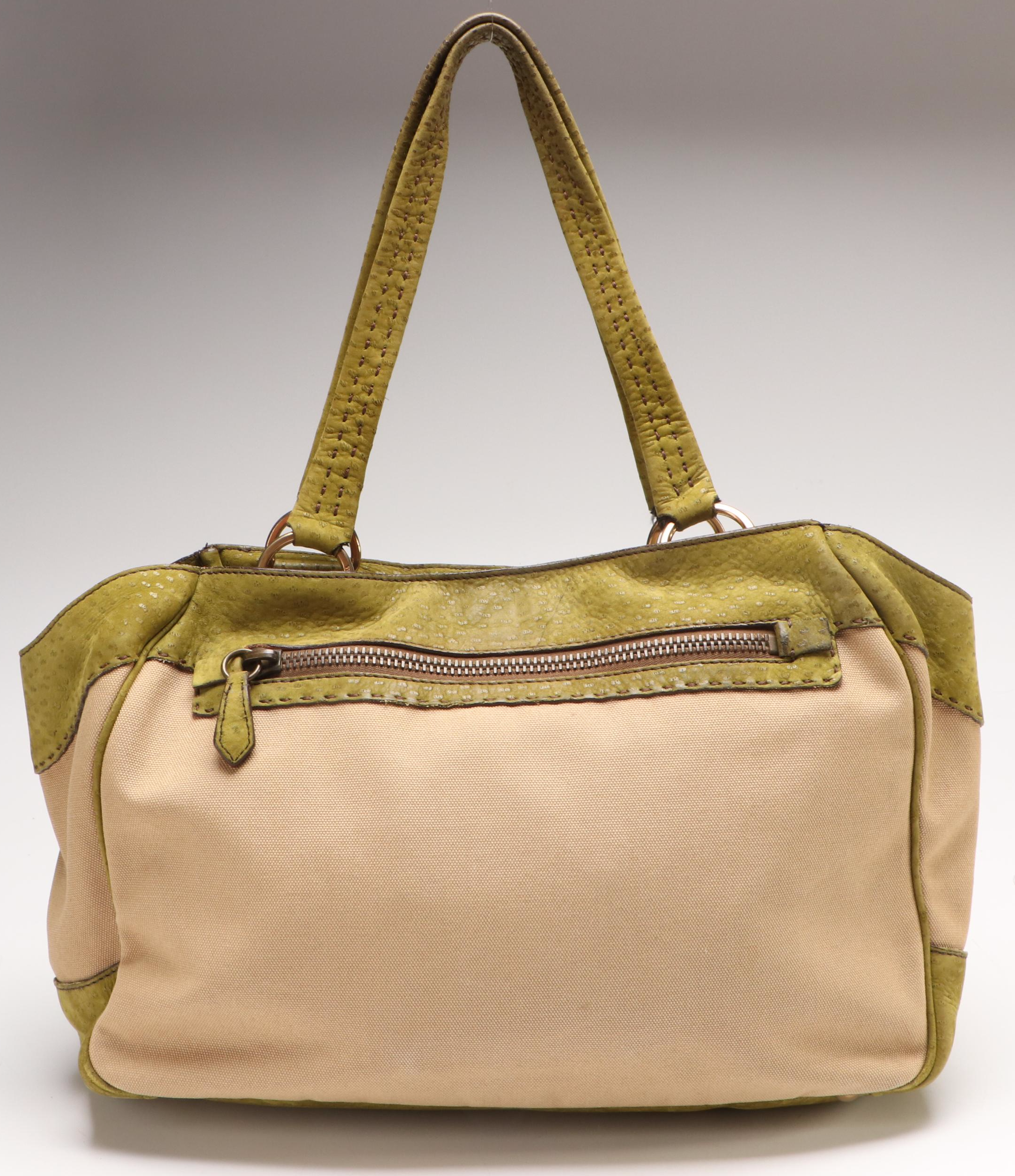 Prada Two Tone Canvas and Leather Handbag