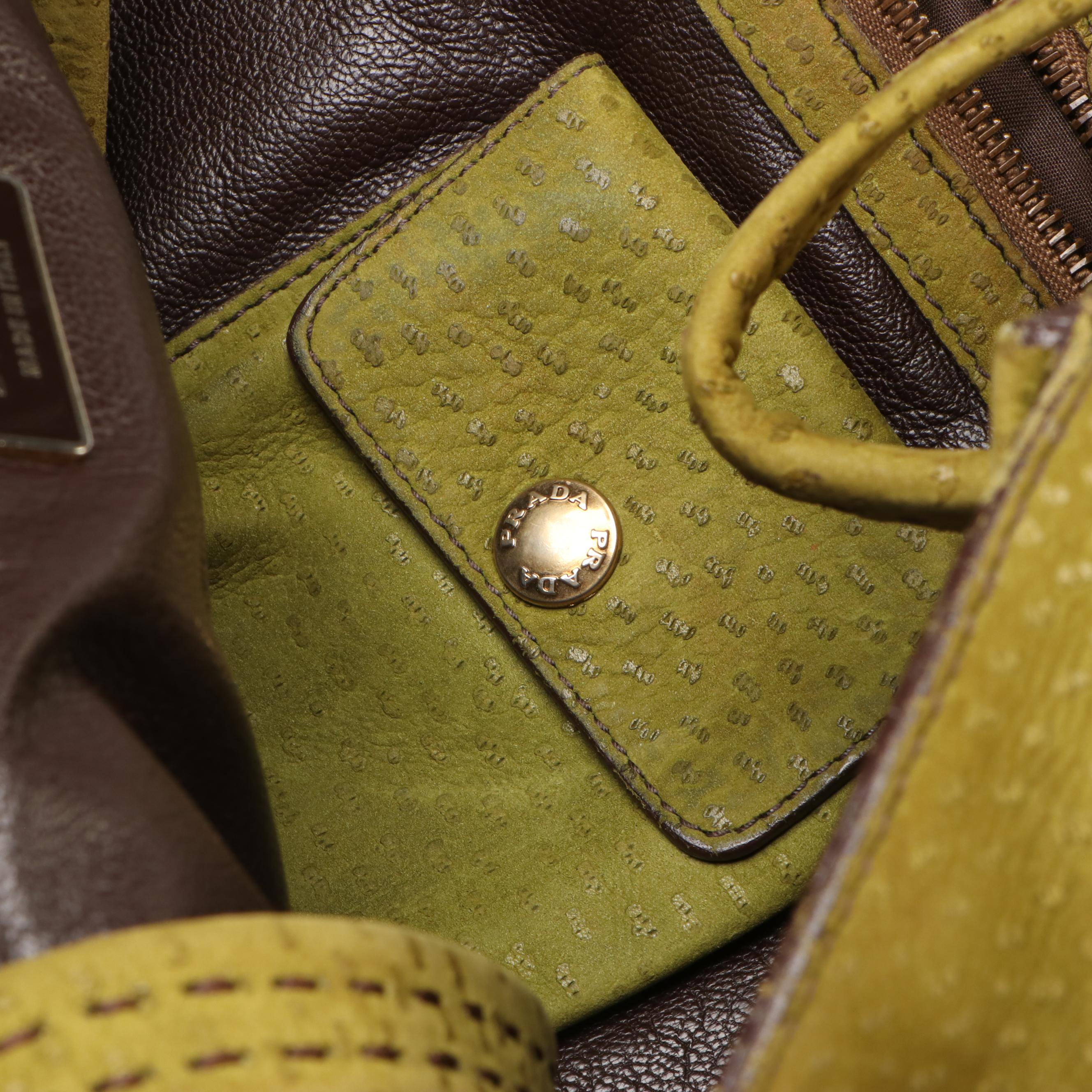 Prada Two Tone Canvas and Leather Handbag