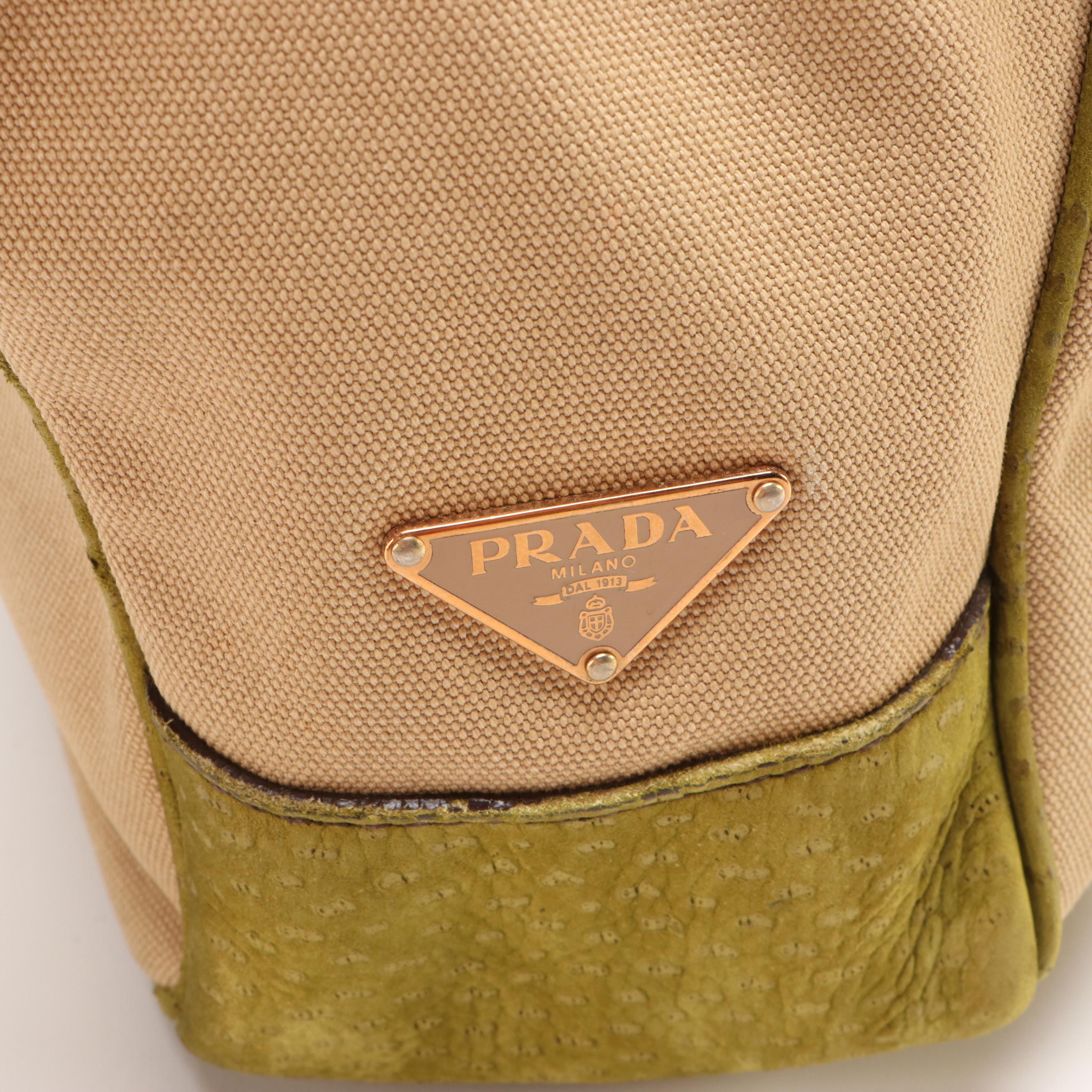 Prada Two Tone Canvas and Leather Handbag