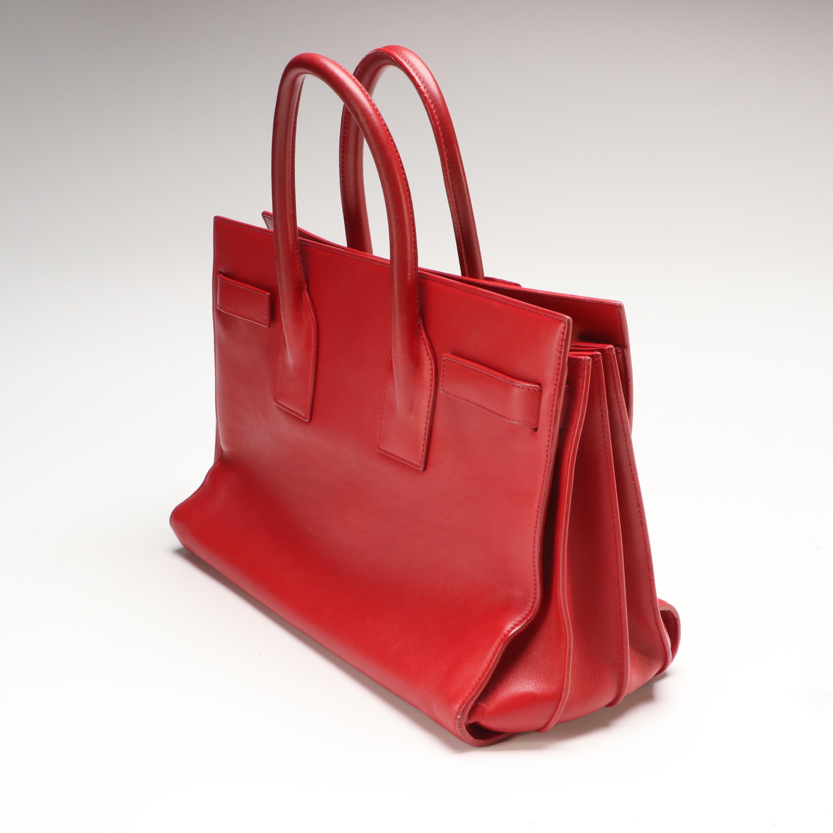Saint Laurent Sac De Jour Top Handle Bag in Smooth Red Leather