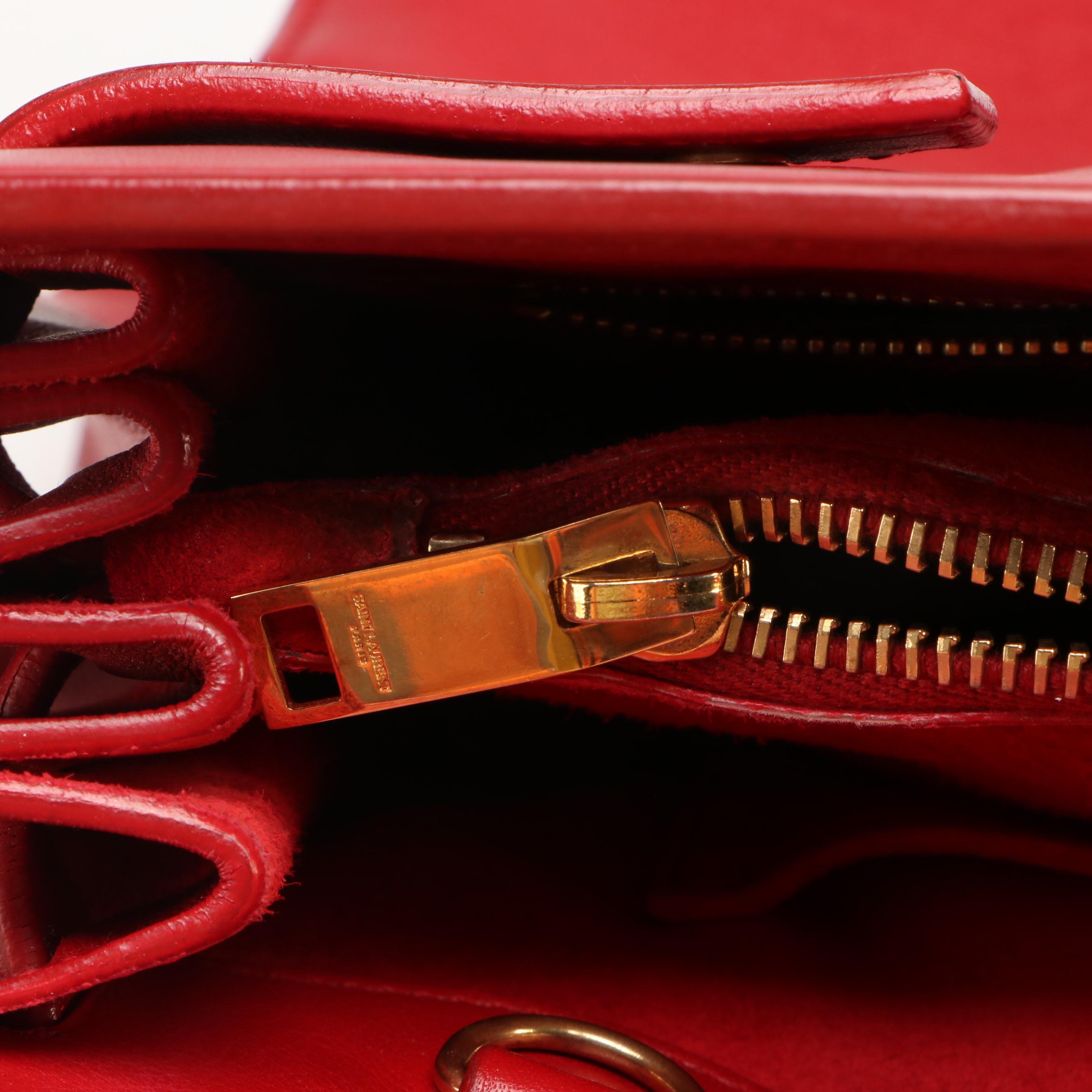 Saint Laurent Sac De Jour Top Handle Bag in Smooth Red Leather