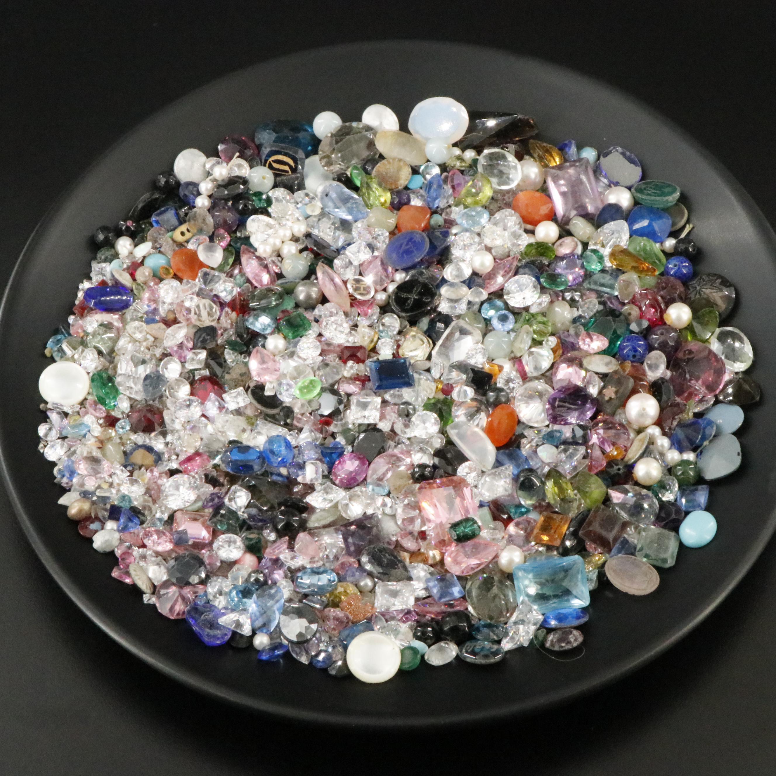 Loose Gemstone Lot Including Smoky Quartz, Lab Grown Ruby and Pearl