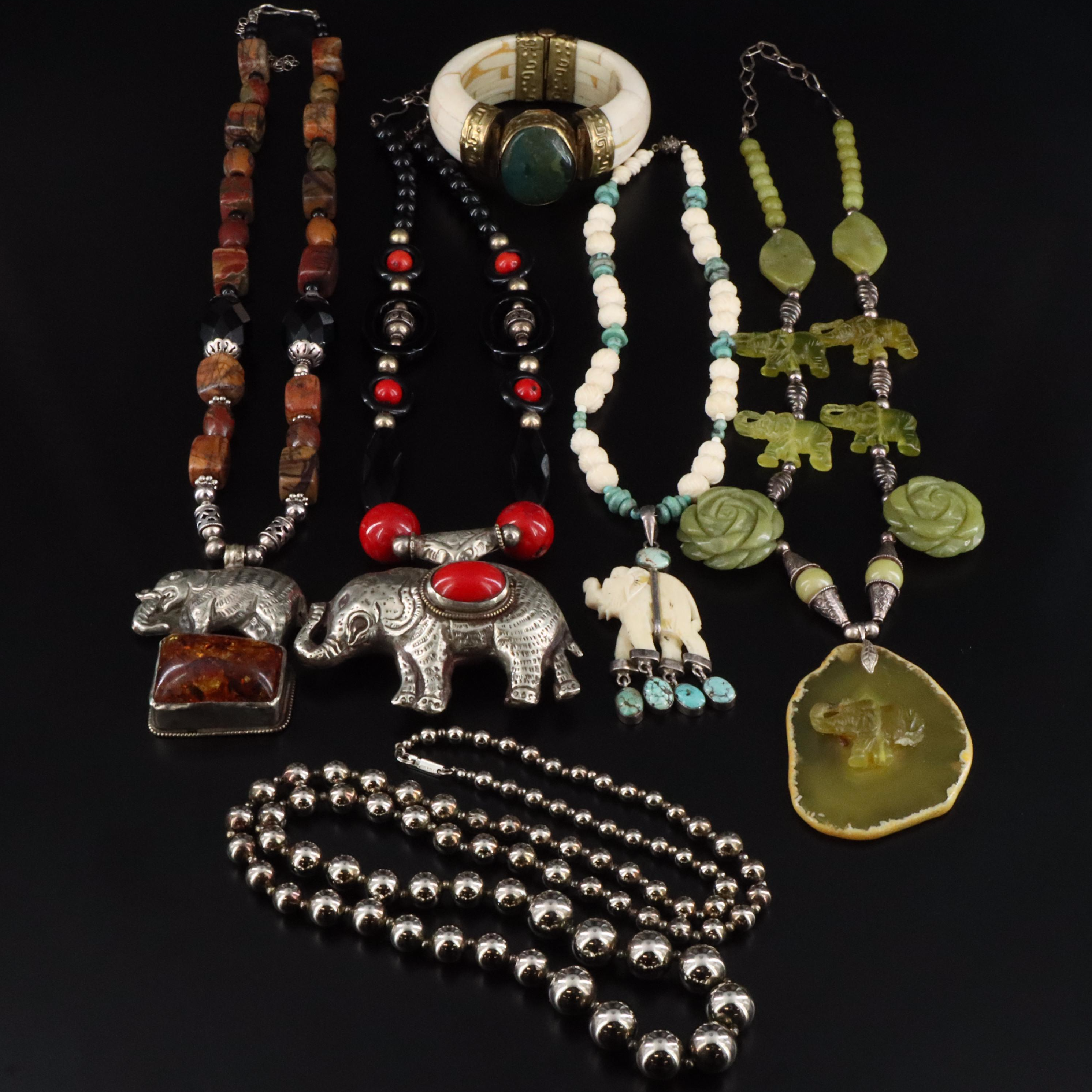 Elephant Jewelry Collection Featuring Coral, Bone and Agate