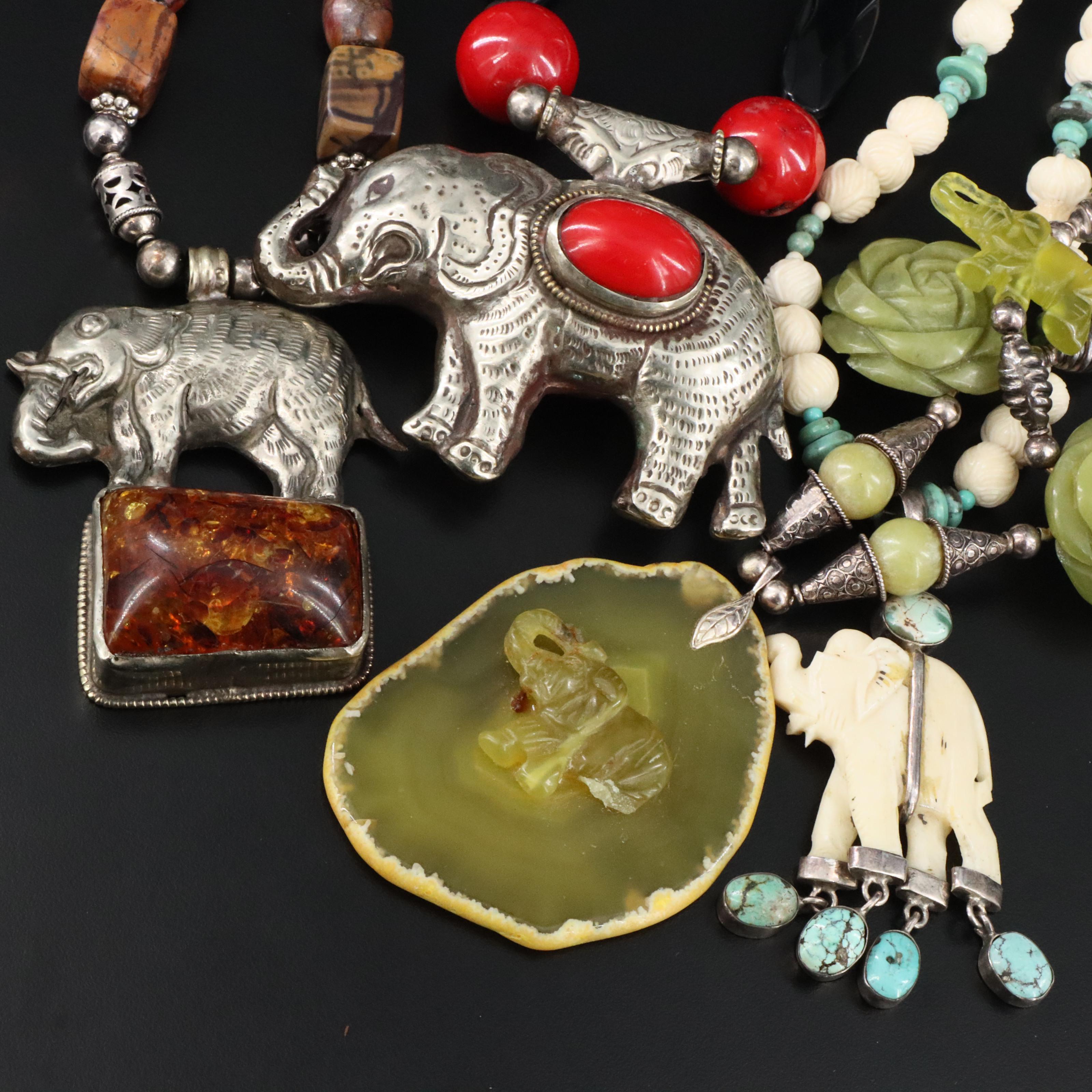 Elephant Jewelry Collection Featuring Coral, Bone and Agate