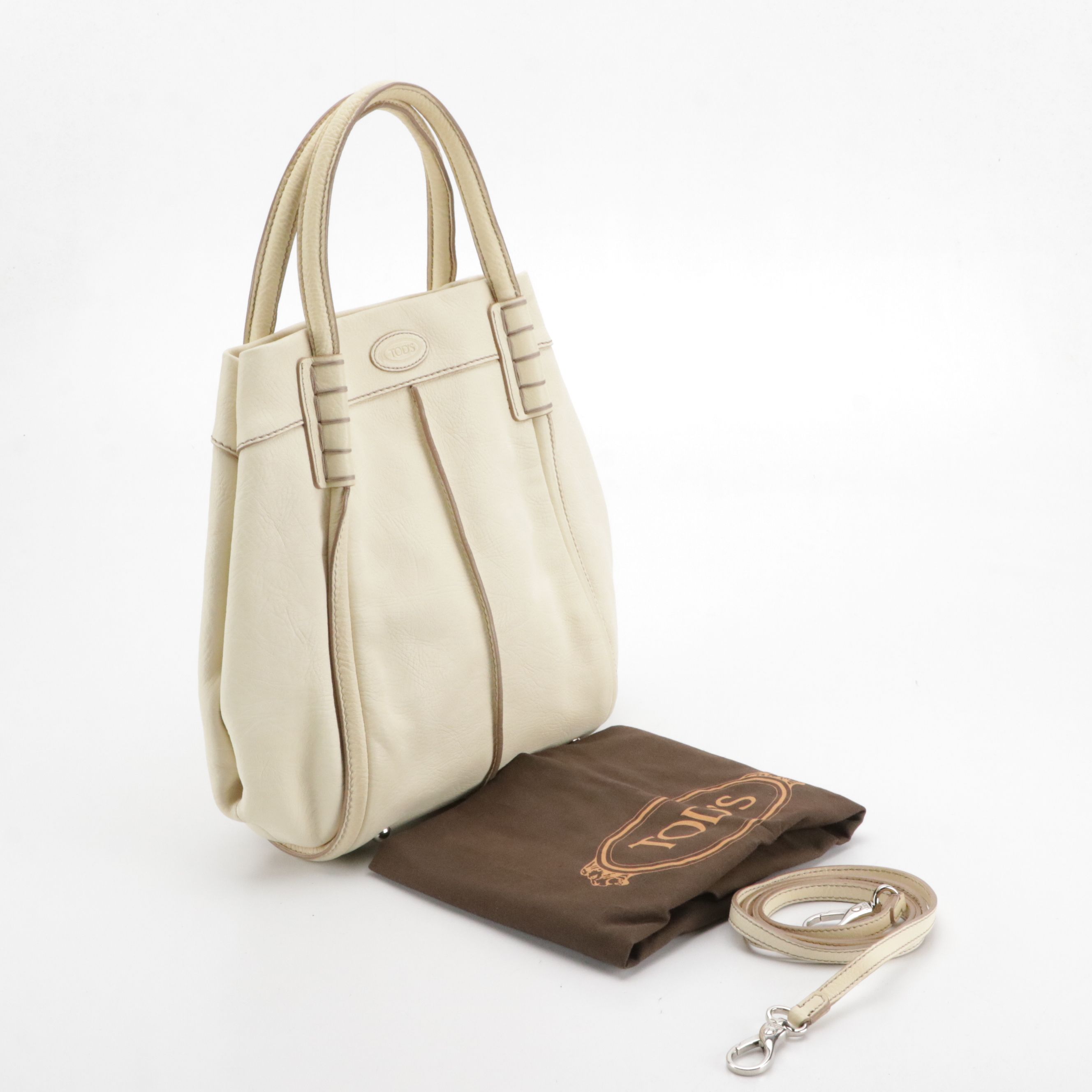 Tod's Two-Way Bucket Bag in Ivory Grained Calf Leather