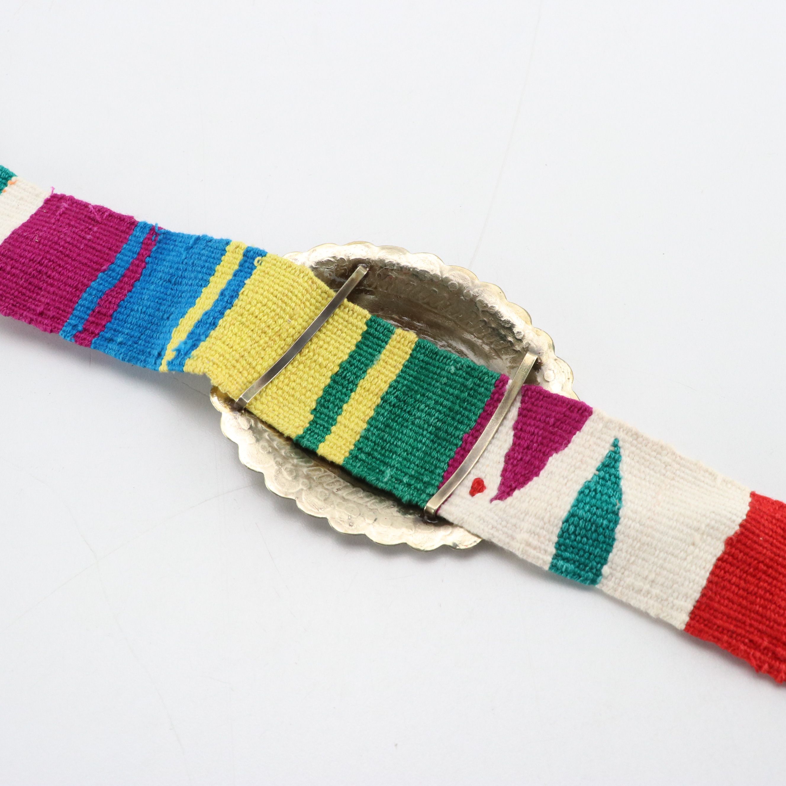 Southwestern Style Woven Sash Belt with Silver Tone Conchos