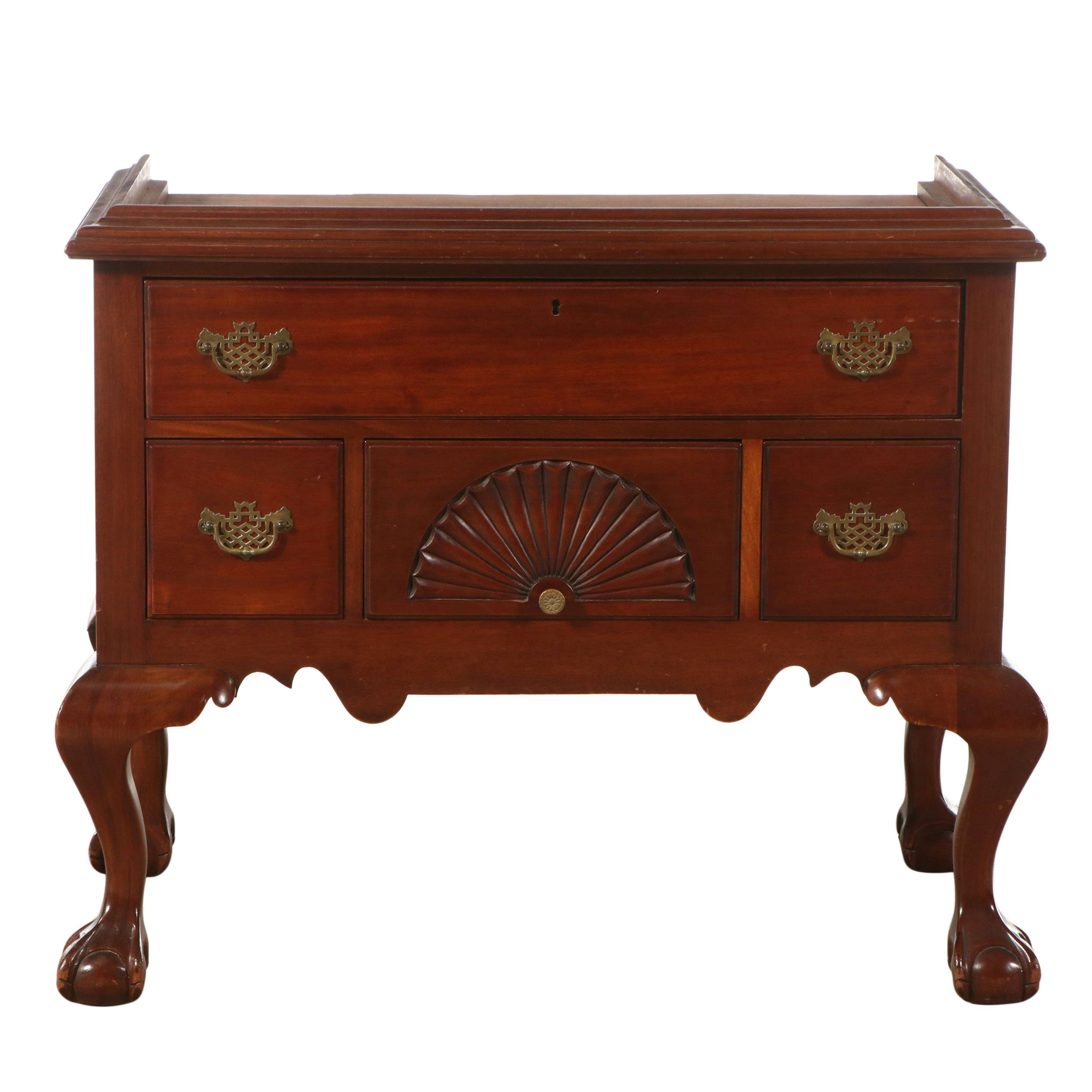 Queen Anne Style Carved Mahogany Broken Bonnet and Finial Highboy