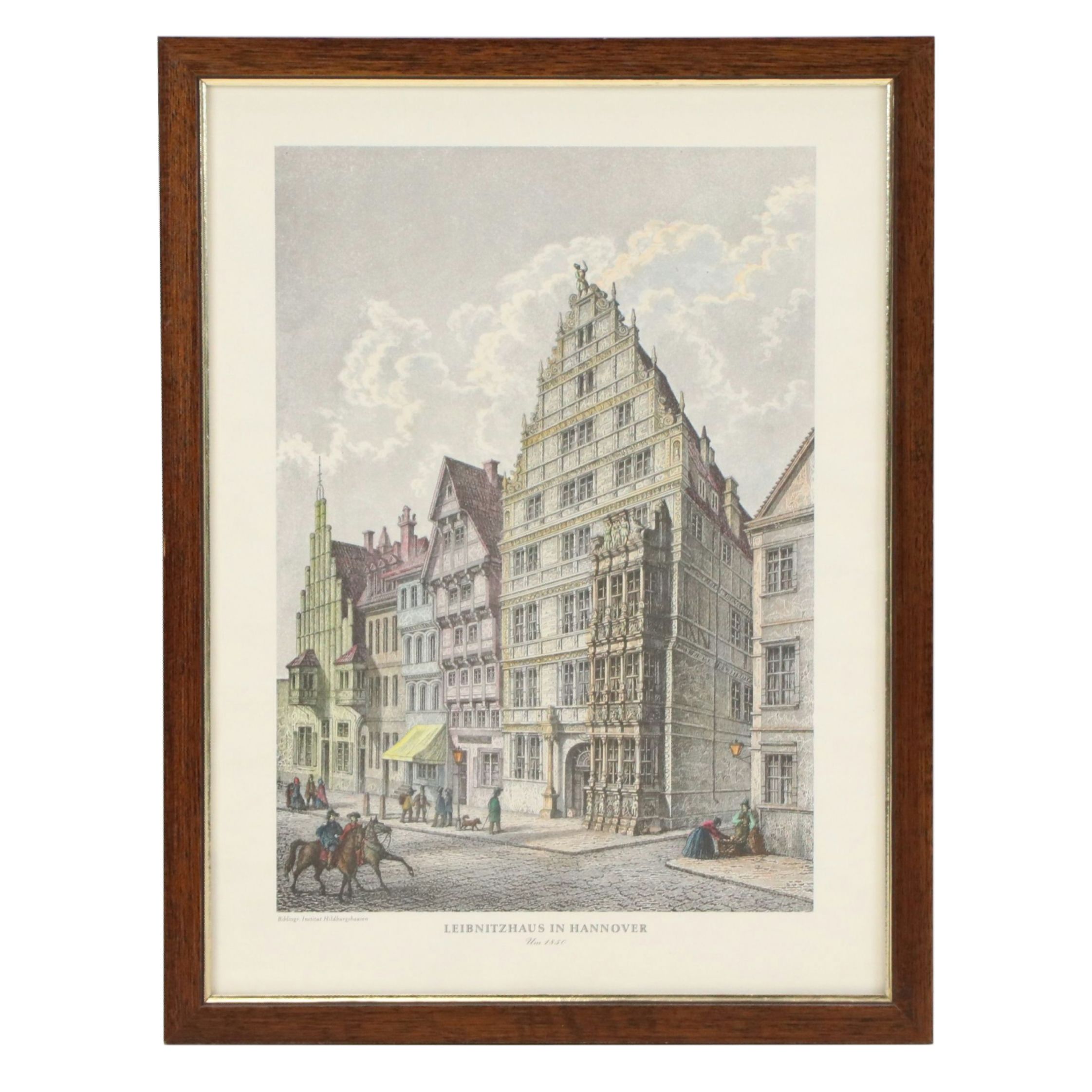 Hand-Colored Lithograph "Leibnitzhaus in Hannover," Mid-20th Century