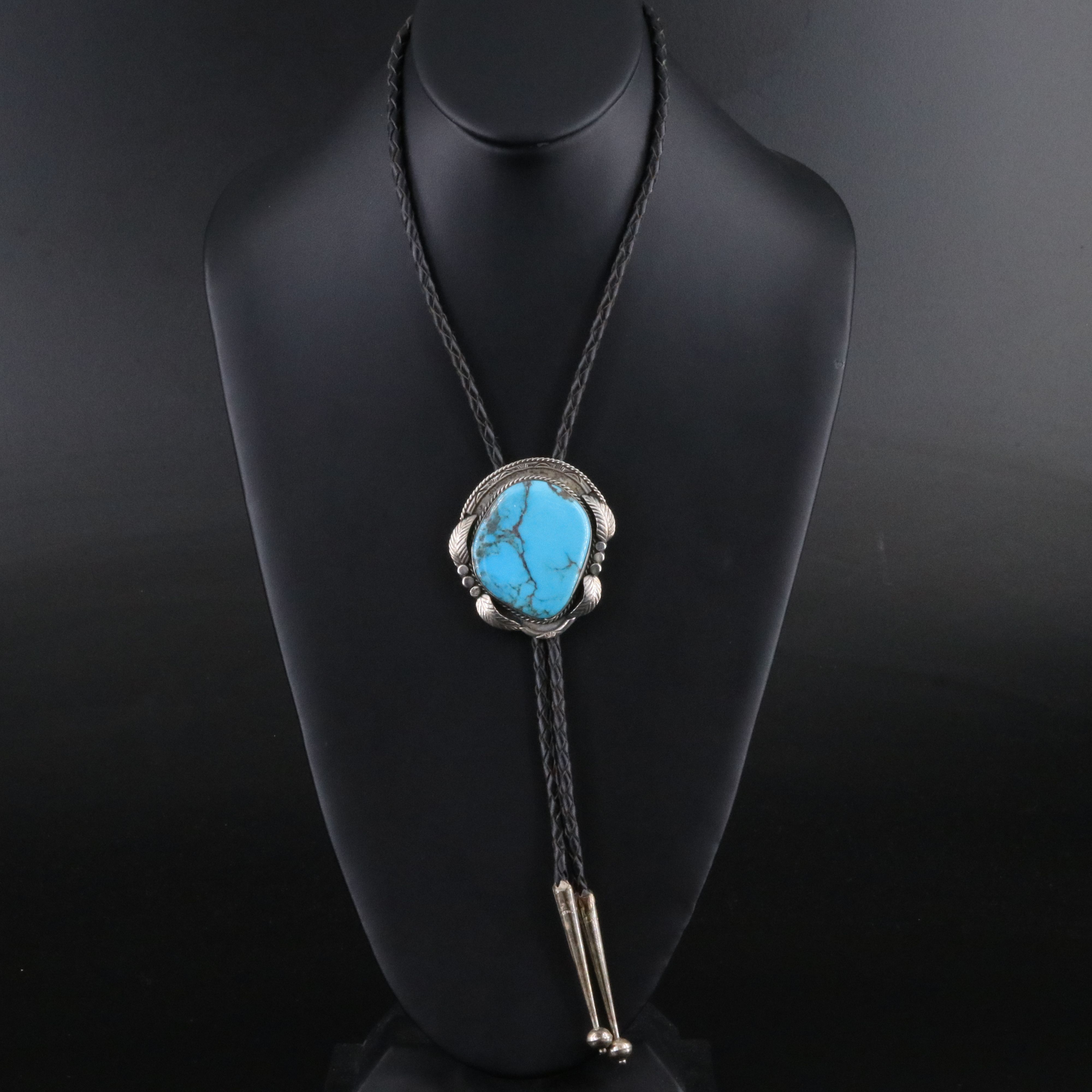 Southwestern Sterling Turquoise Appliqué Bolo Tie