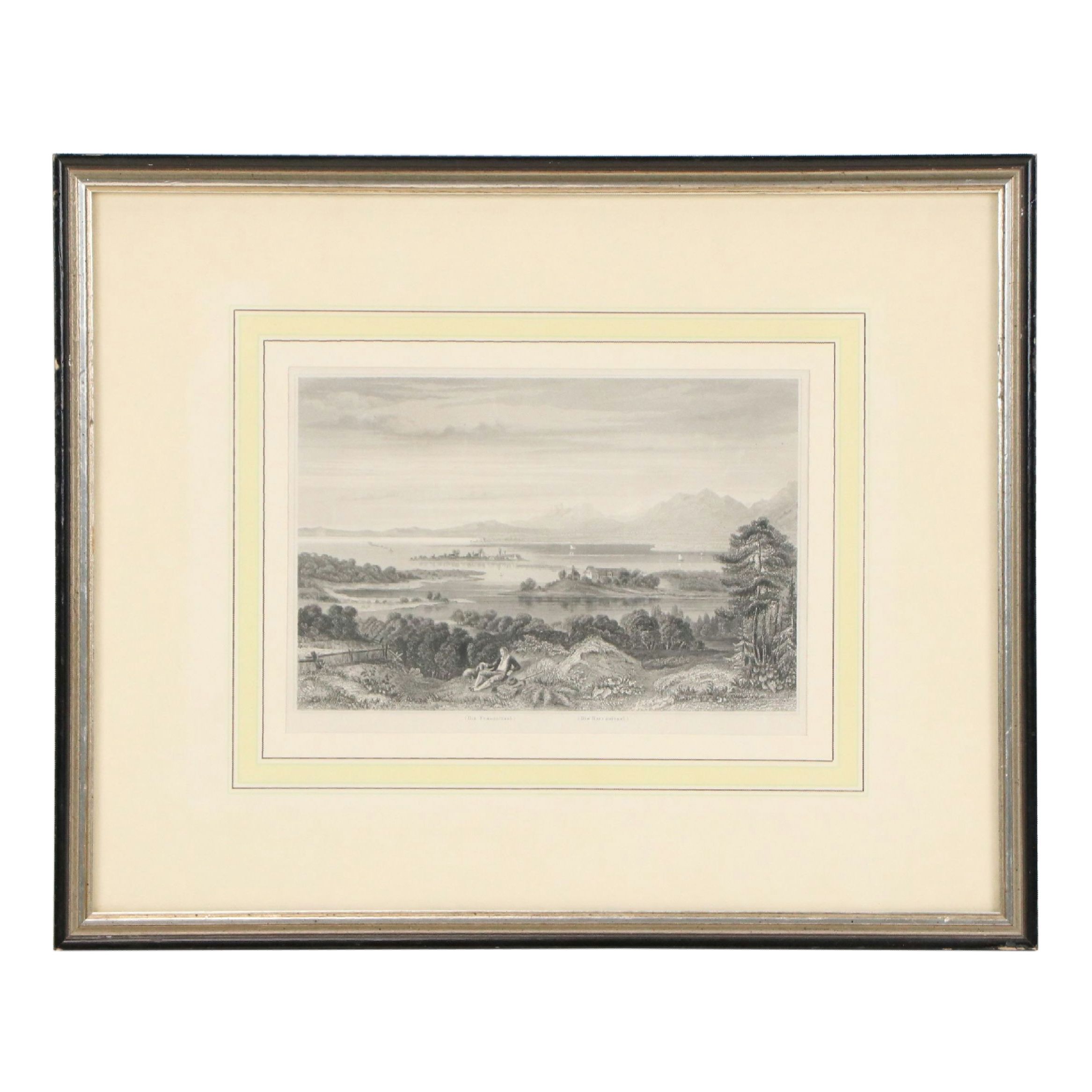 Lithograph of Lake Chiemsee, Germany, Late 19th Century