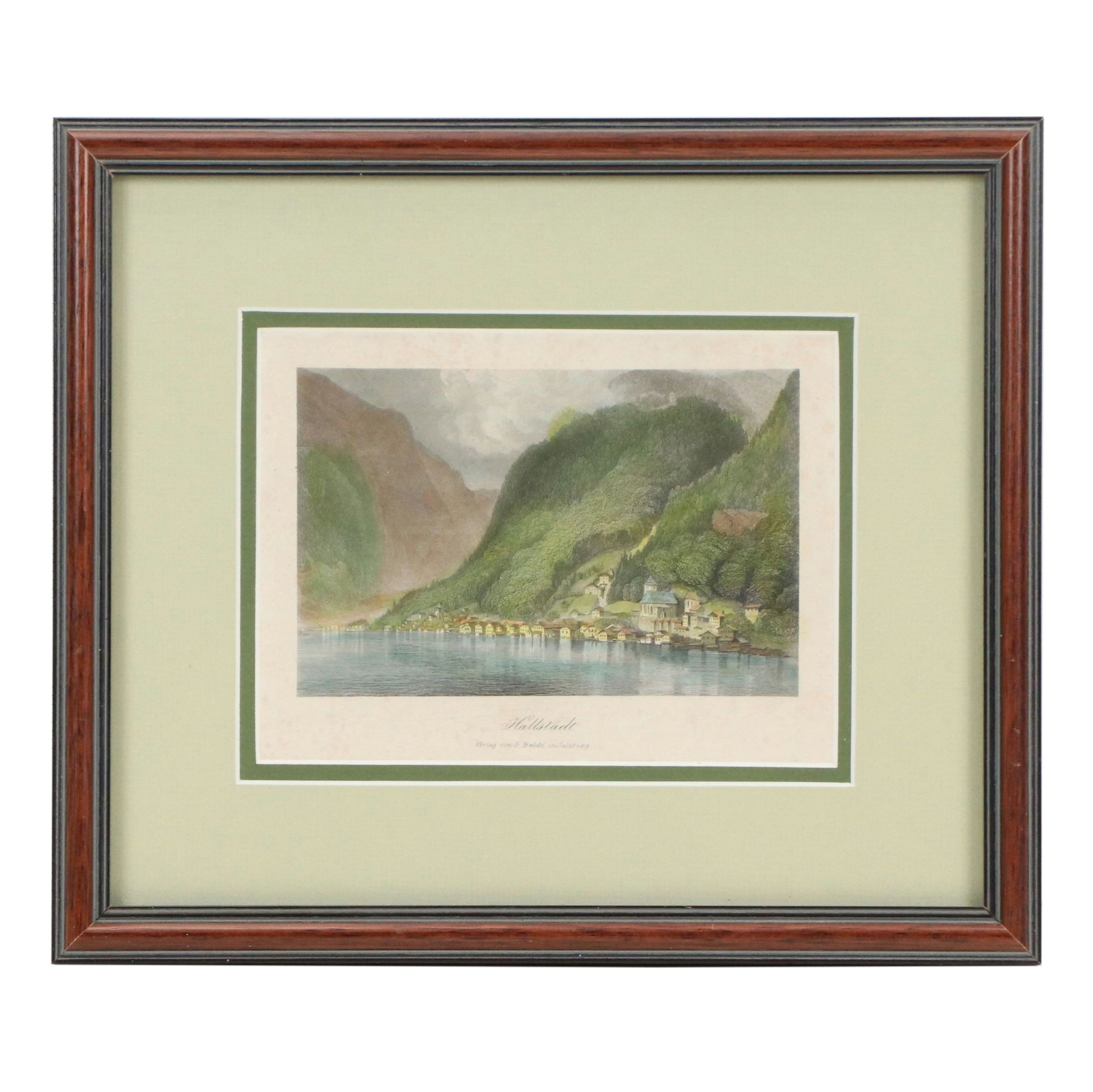 Hand-Colored Lithograph "Hallstadt," Late 19th Century