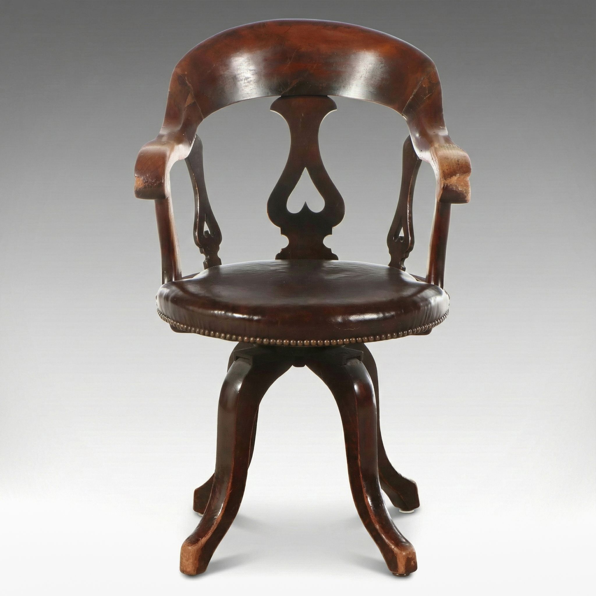 Victorian Style Walnut Finish Swivel Desk Chair, Late 19th/Early 20th Century
