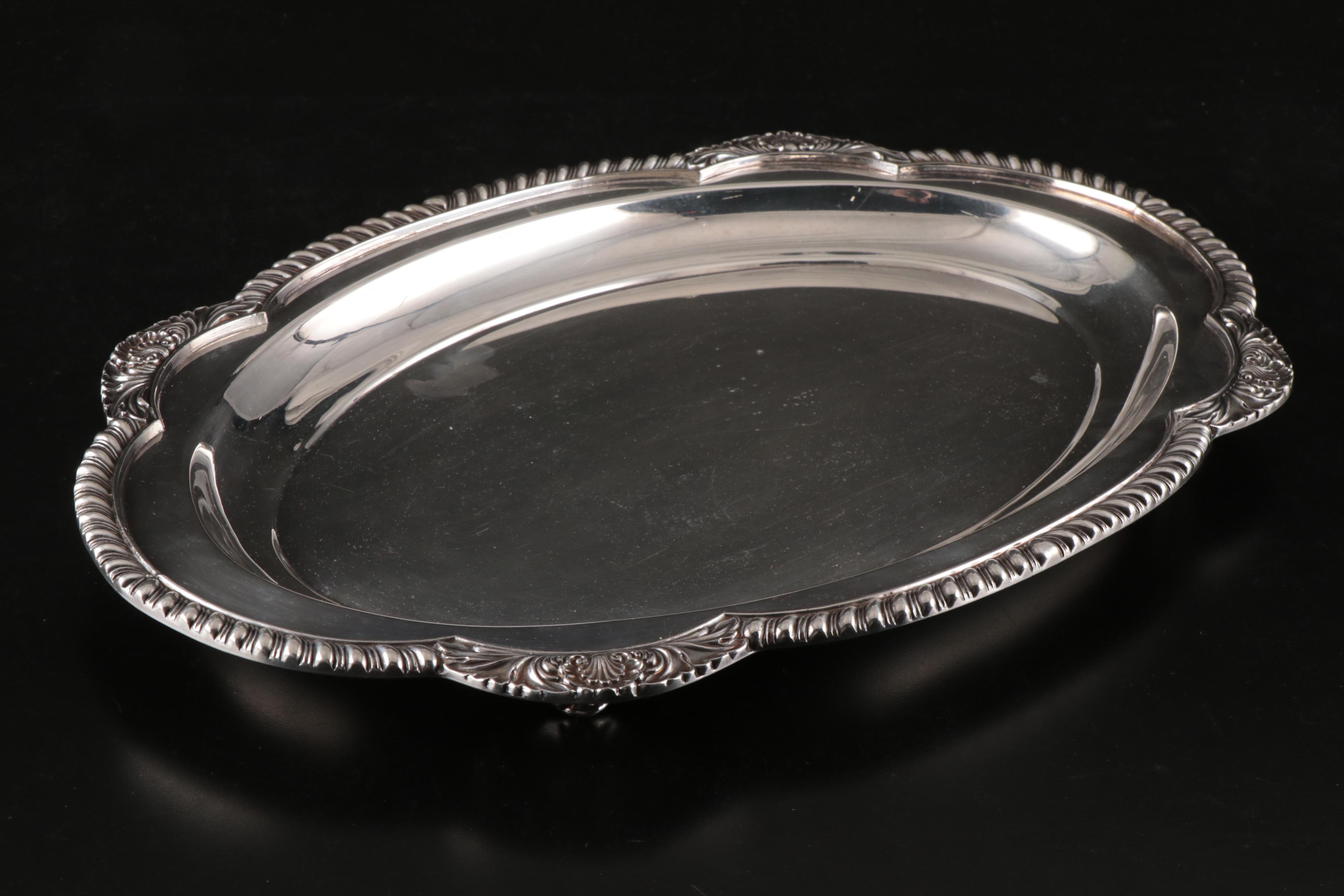 English Silver MFG Co. Silver Plate Tray with Wine Glasses and Pitcher