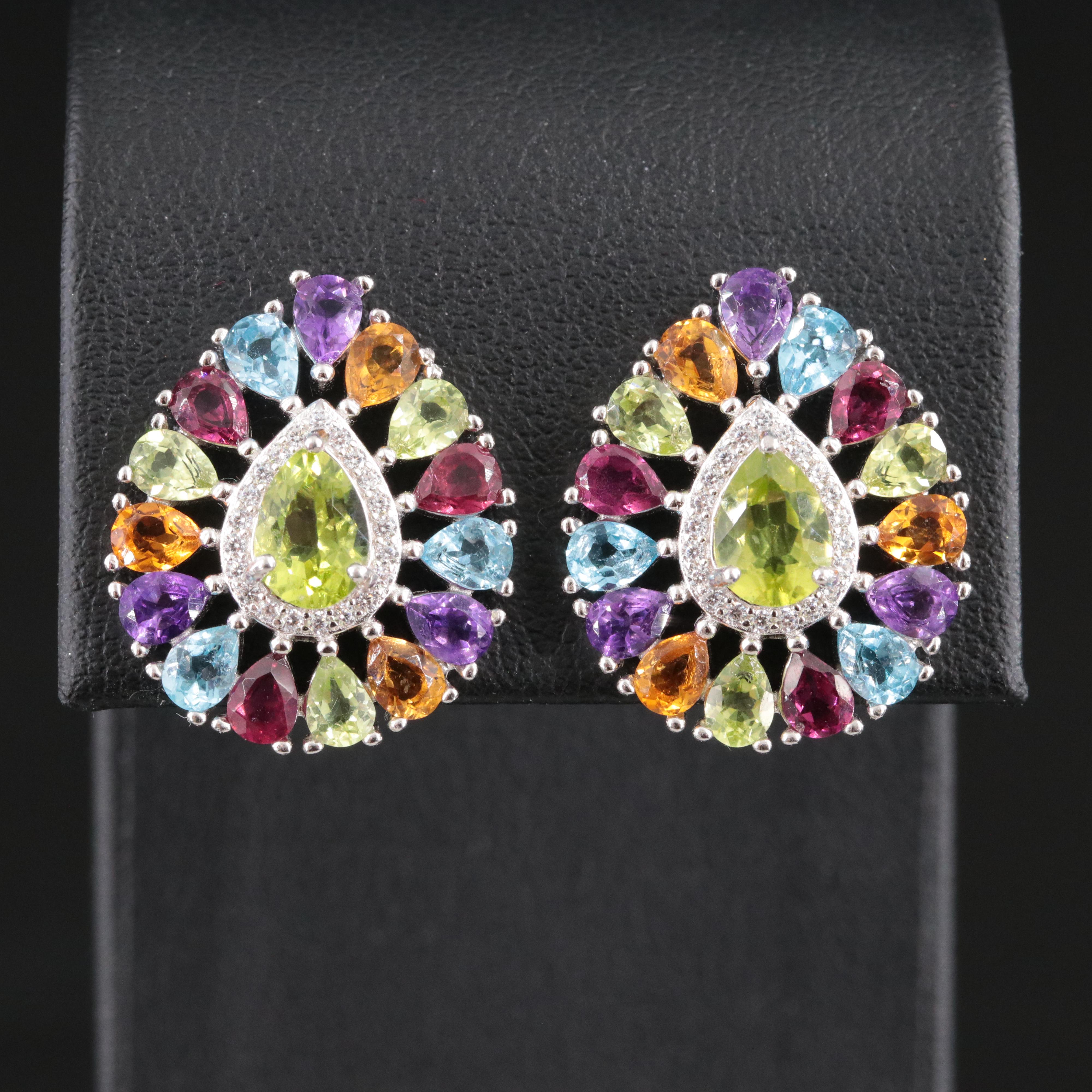 Sterling Gemstone Earrings Featuring Peridot, Topaz and CZ