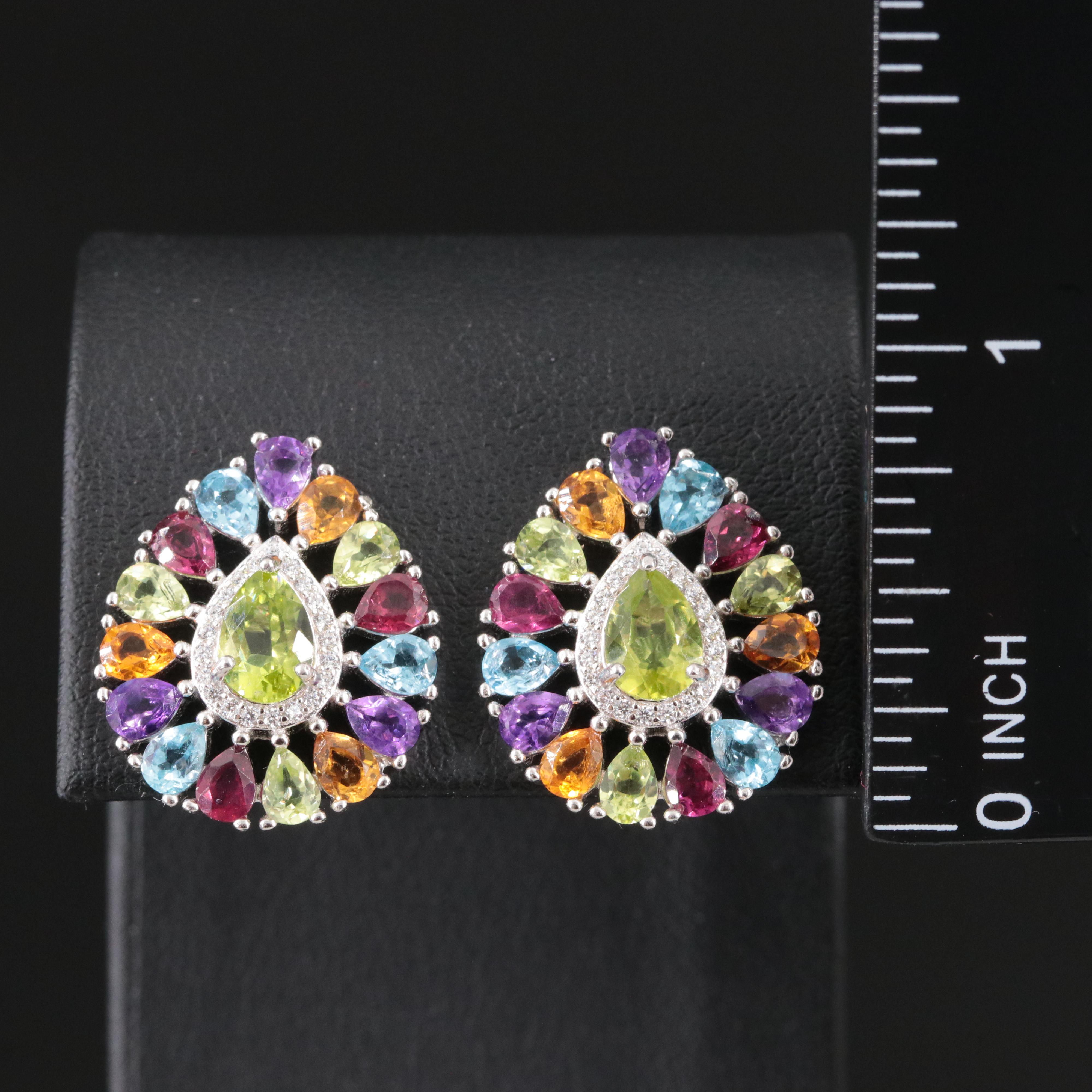 Sterling Gemstone Earrings Featuring Peridot, Topaz and CZ
