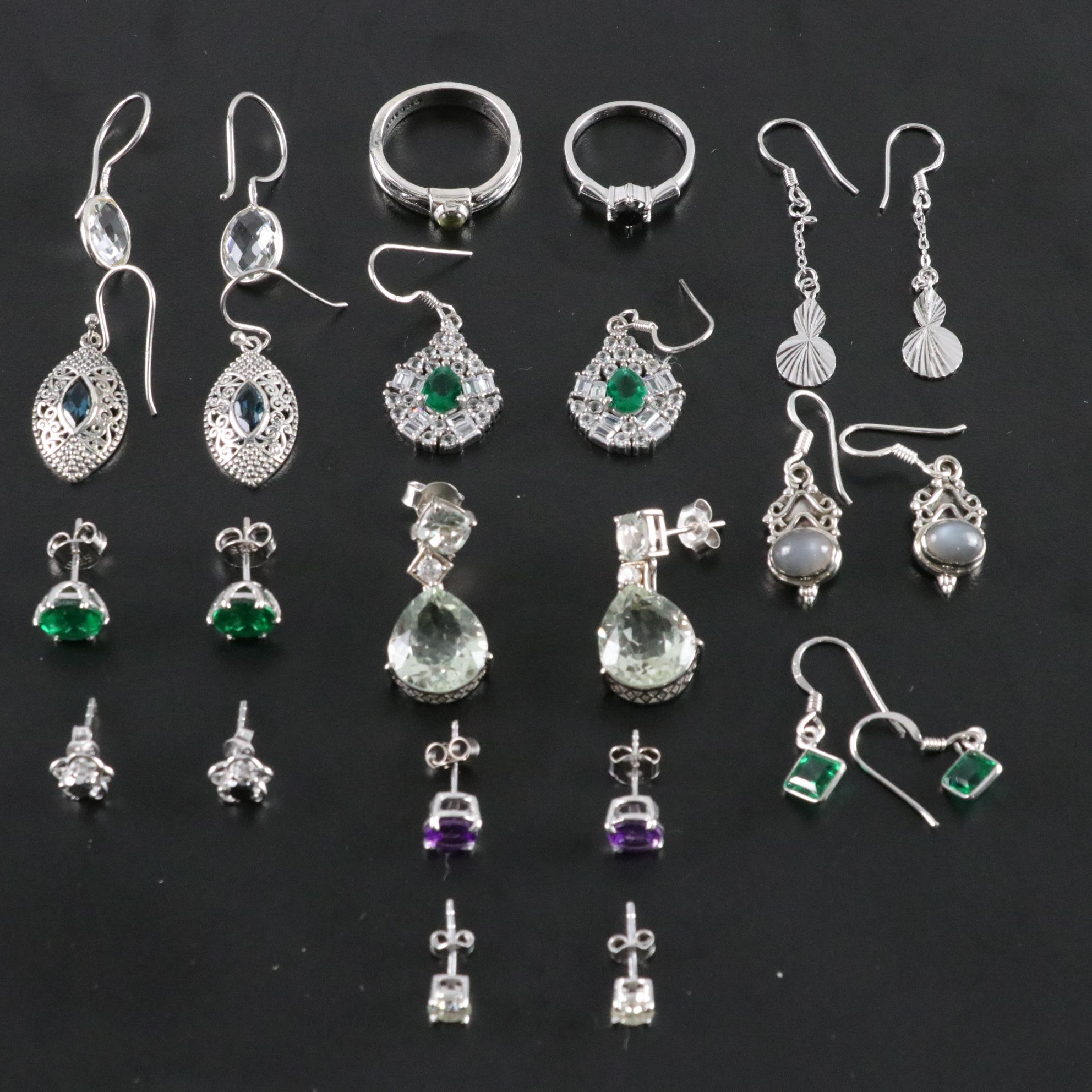 14 Assorted Sterling Silver Rings and Earrings