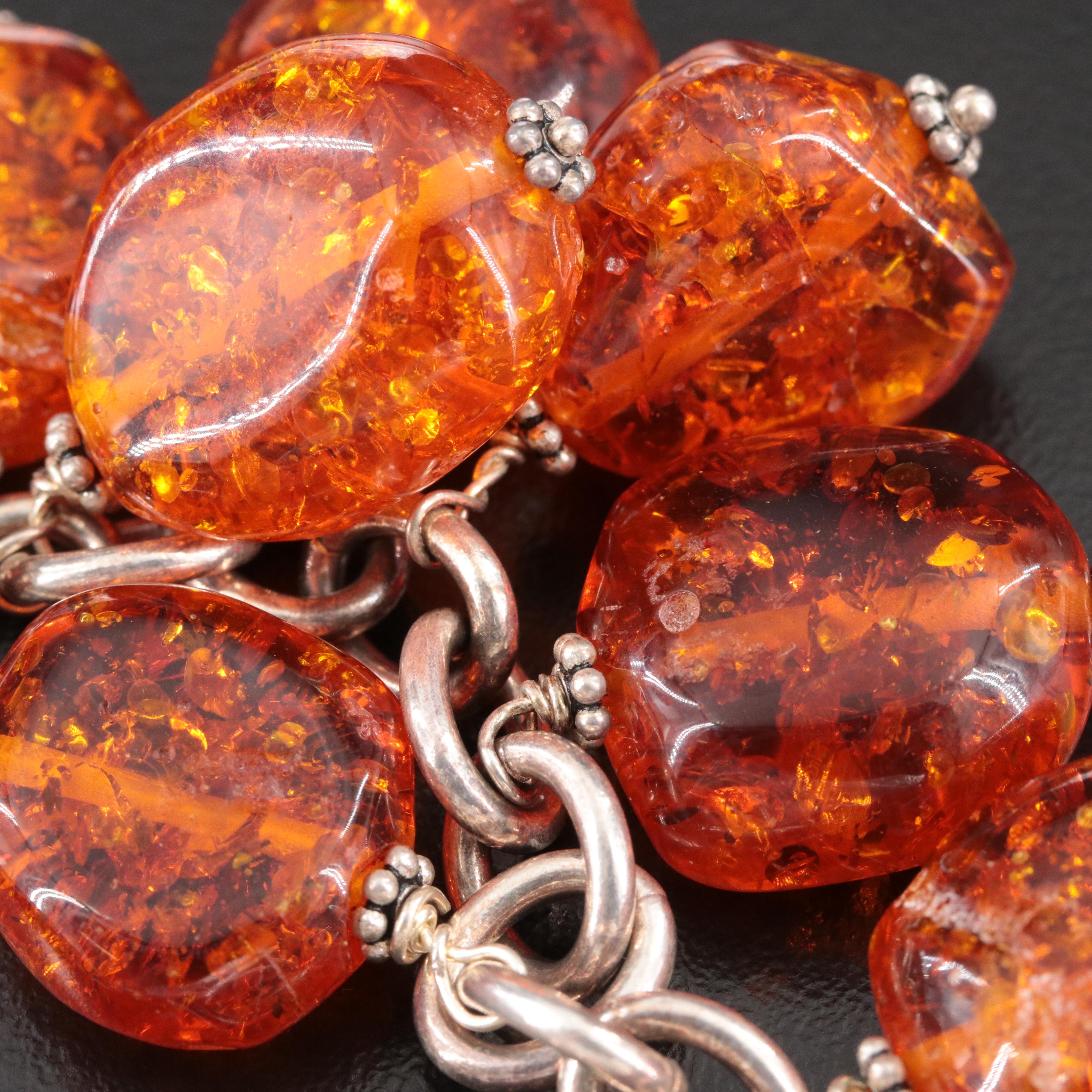 Sterling Copal Bead Bracelet