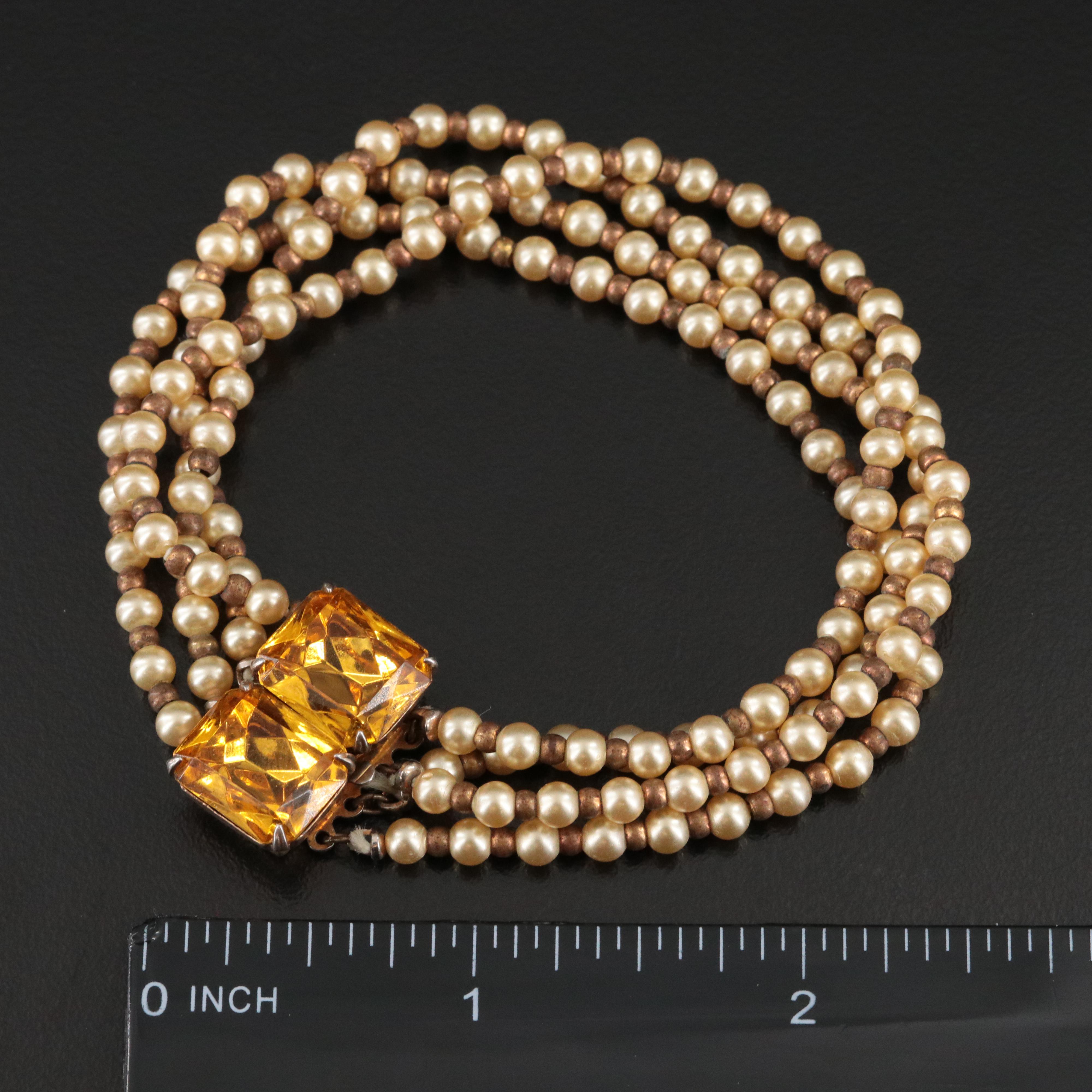Vintage Multi-Strand Faux Pearl and Bracelet with Sterling Clasp, 1940s