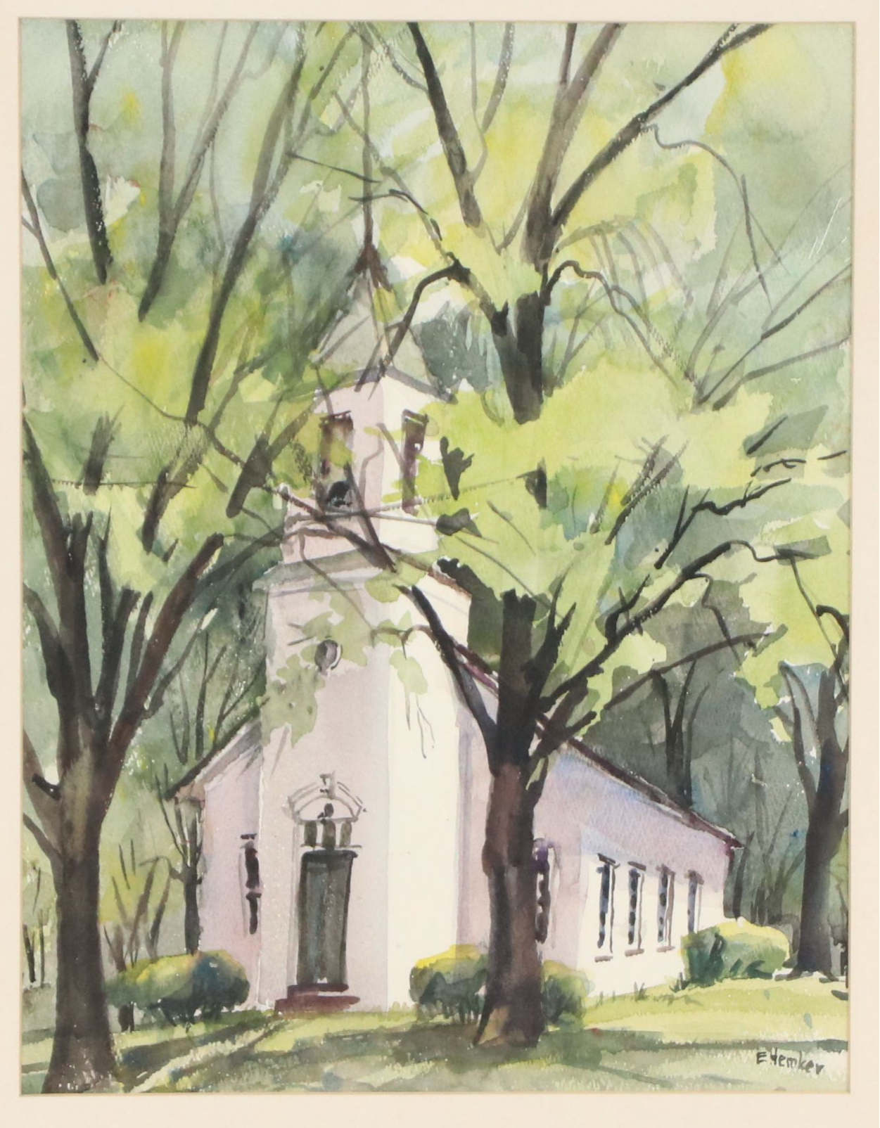 Watercolor Painting of Chapel in the Woods, Late 20th Century