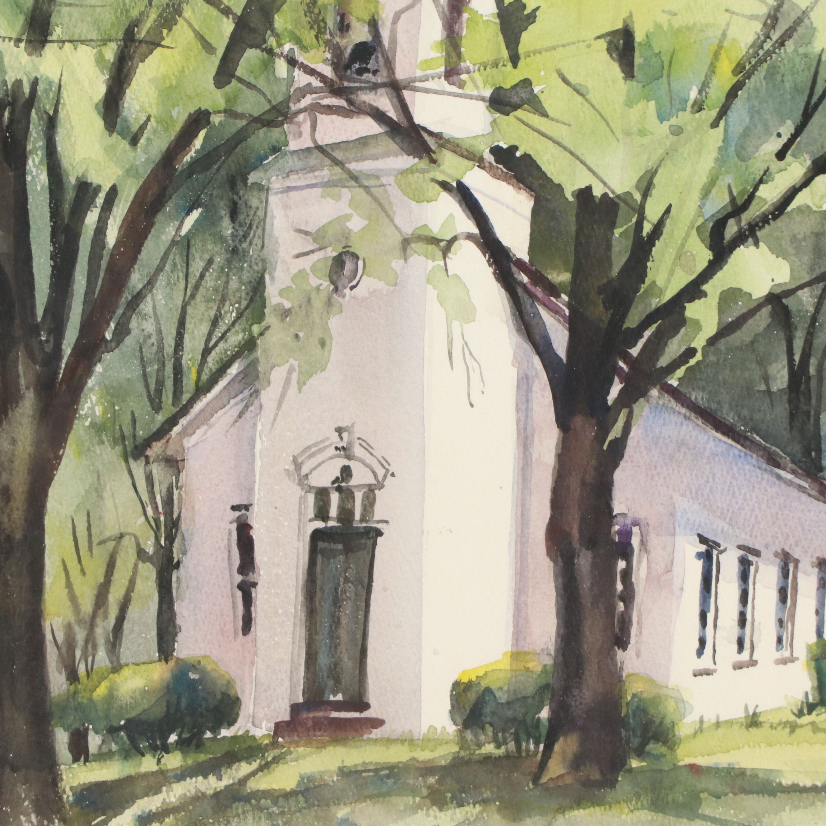 Watercolor Painting of Chapel in the Woods, Late 20th Century