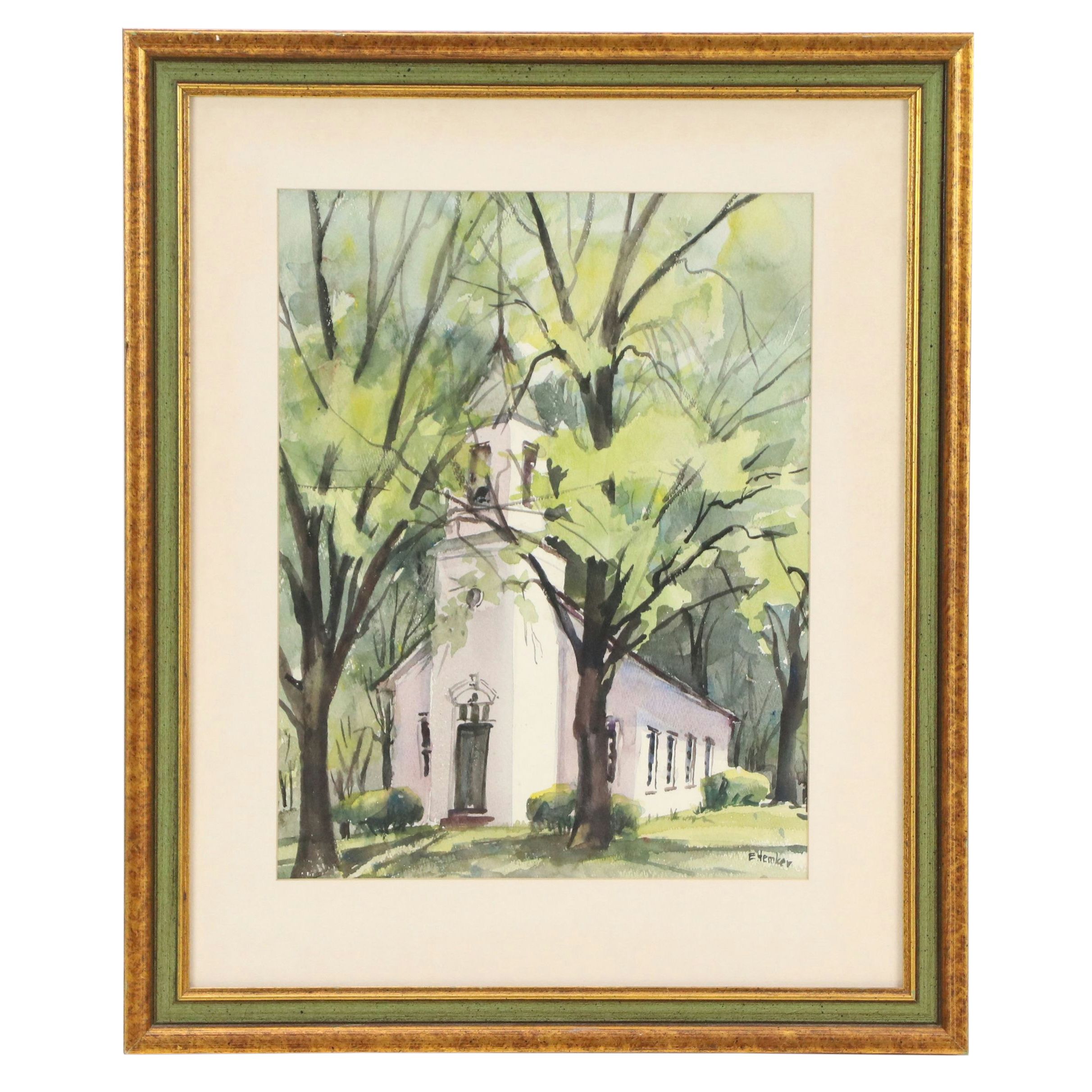 Watercolor Painting of Chapel in the Woods, Late 20th Century