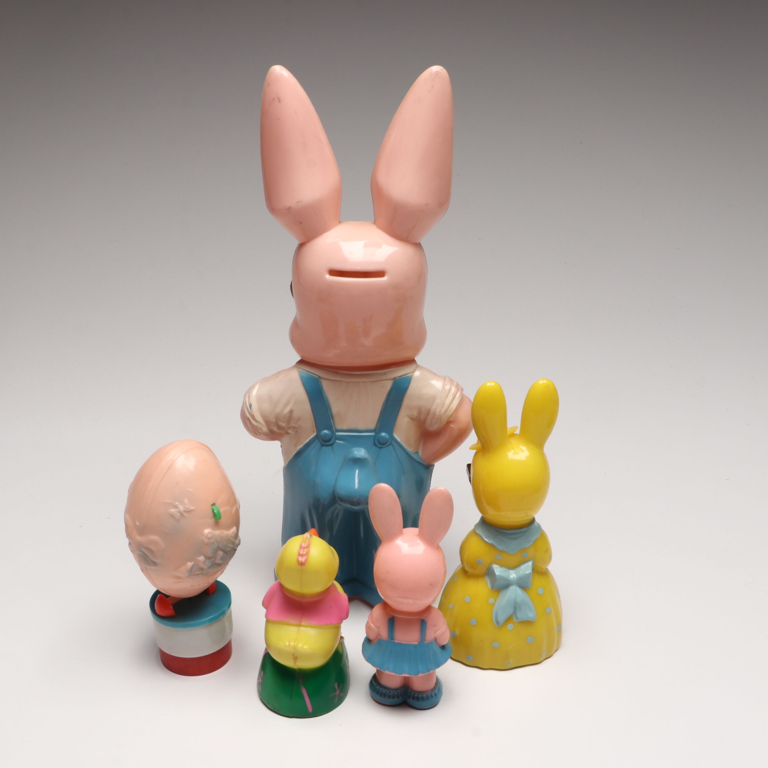 Knickerbocker Bunny Piggy Bank with More Vintage Plastic Easter Decorations