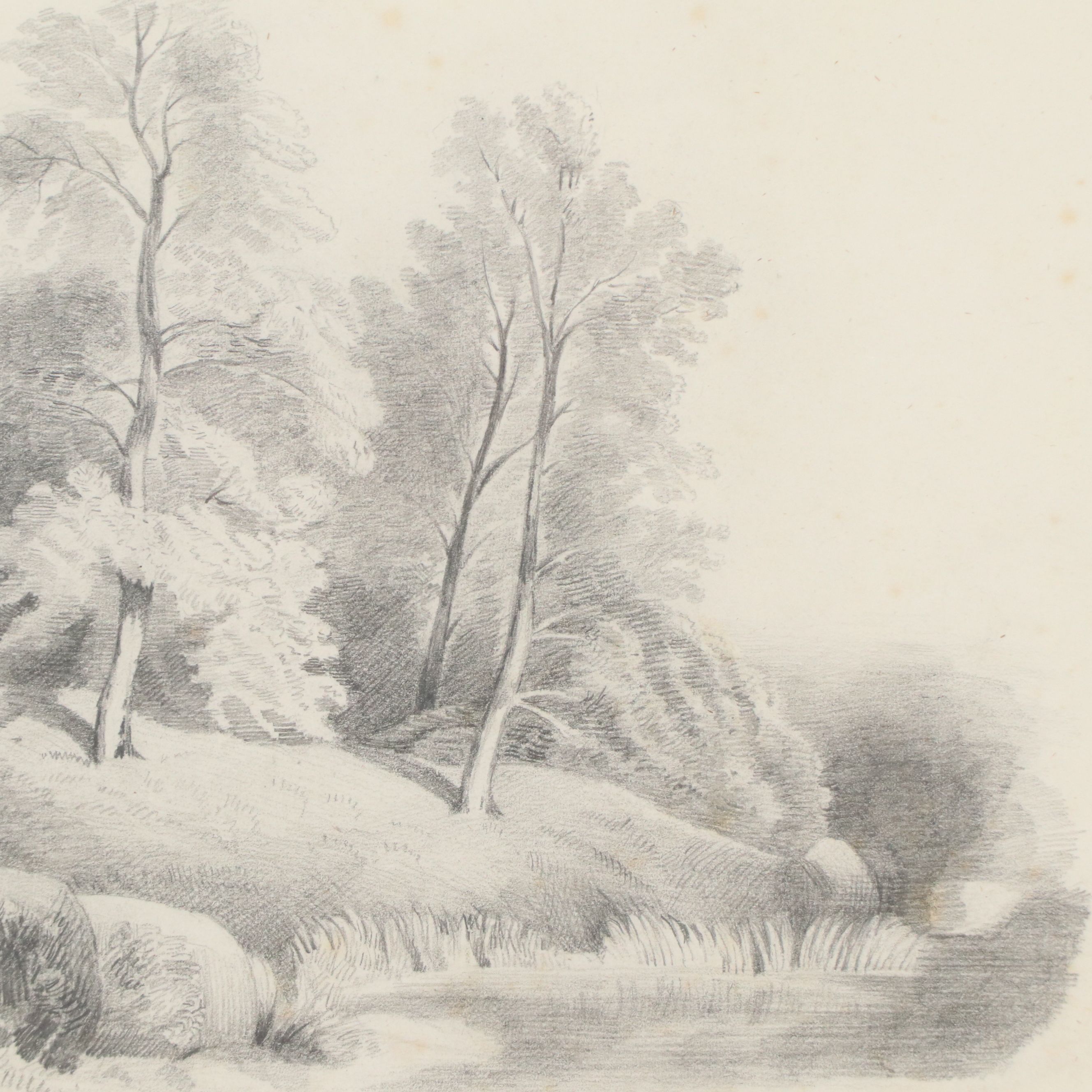 Graphite Drawing of Rustic Cottage by a Stream, 1844