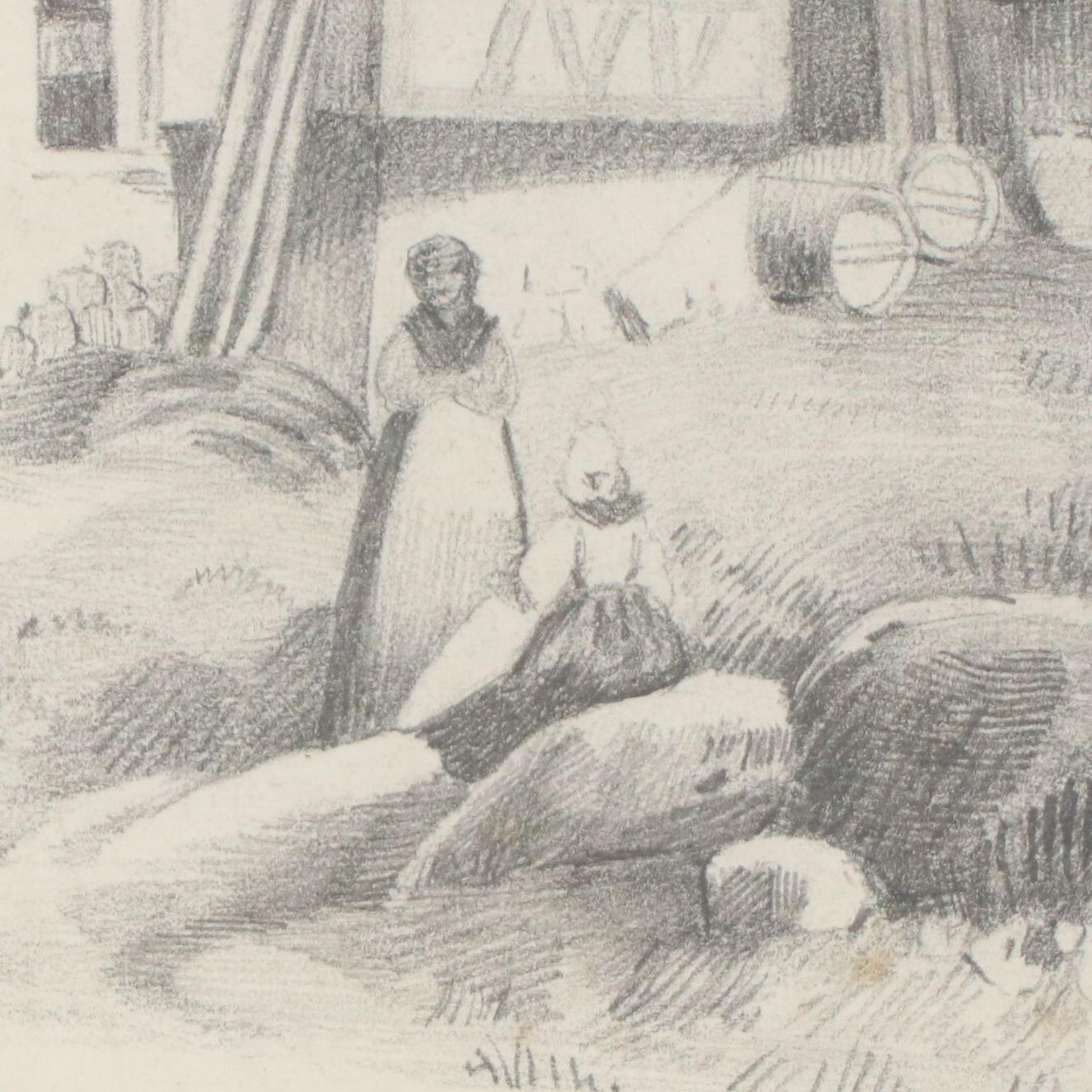 Graphite Drawing of Rustic Cottage by a Stream, 1844