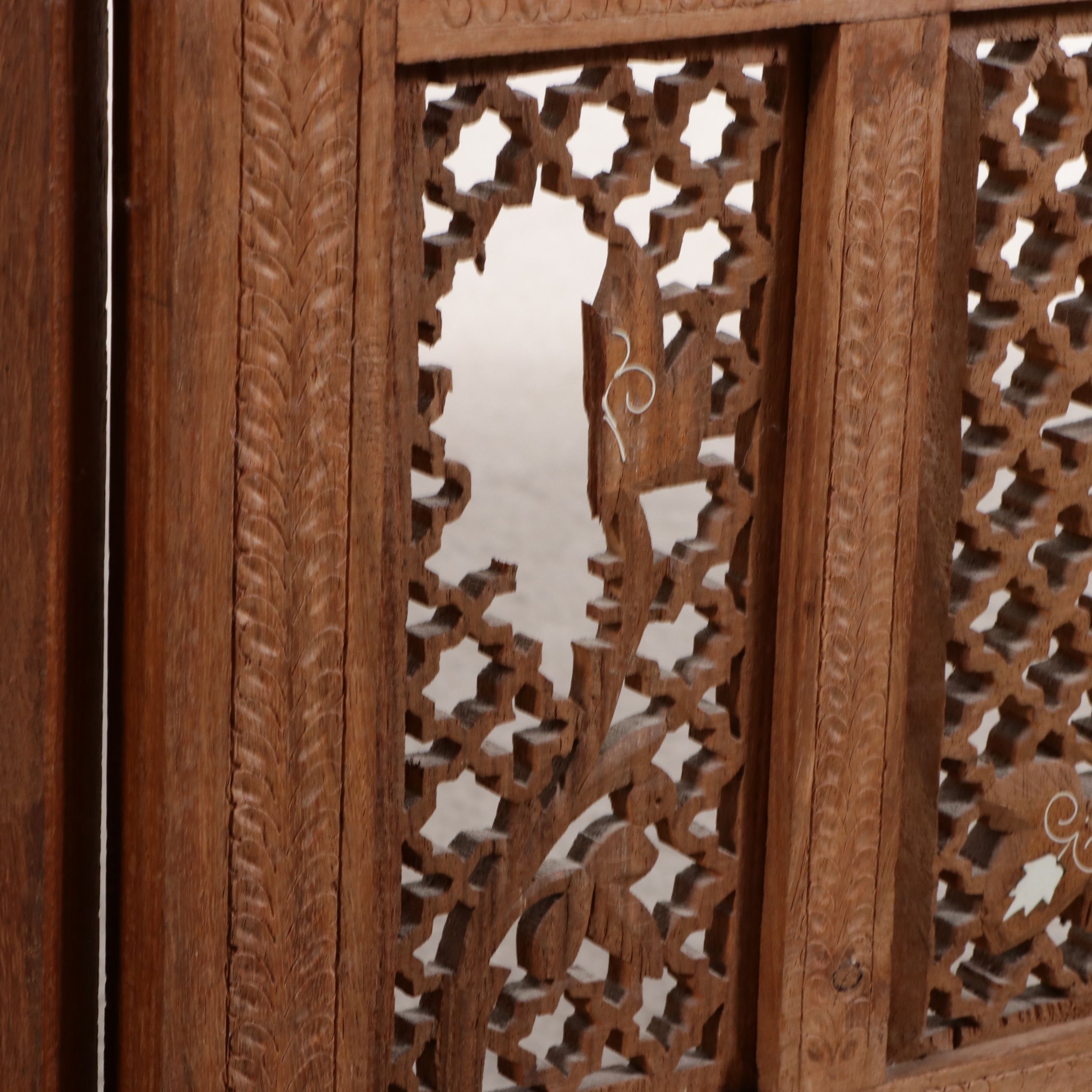 Indian Carved and Pierced Wood Room Divider with Mother-of-Pearl Inlay
