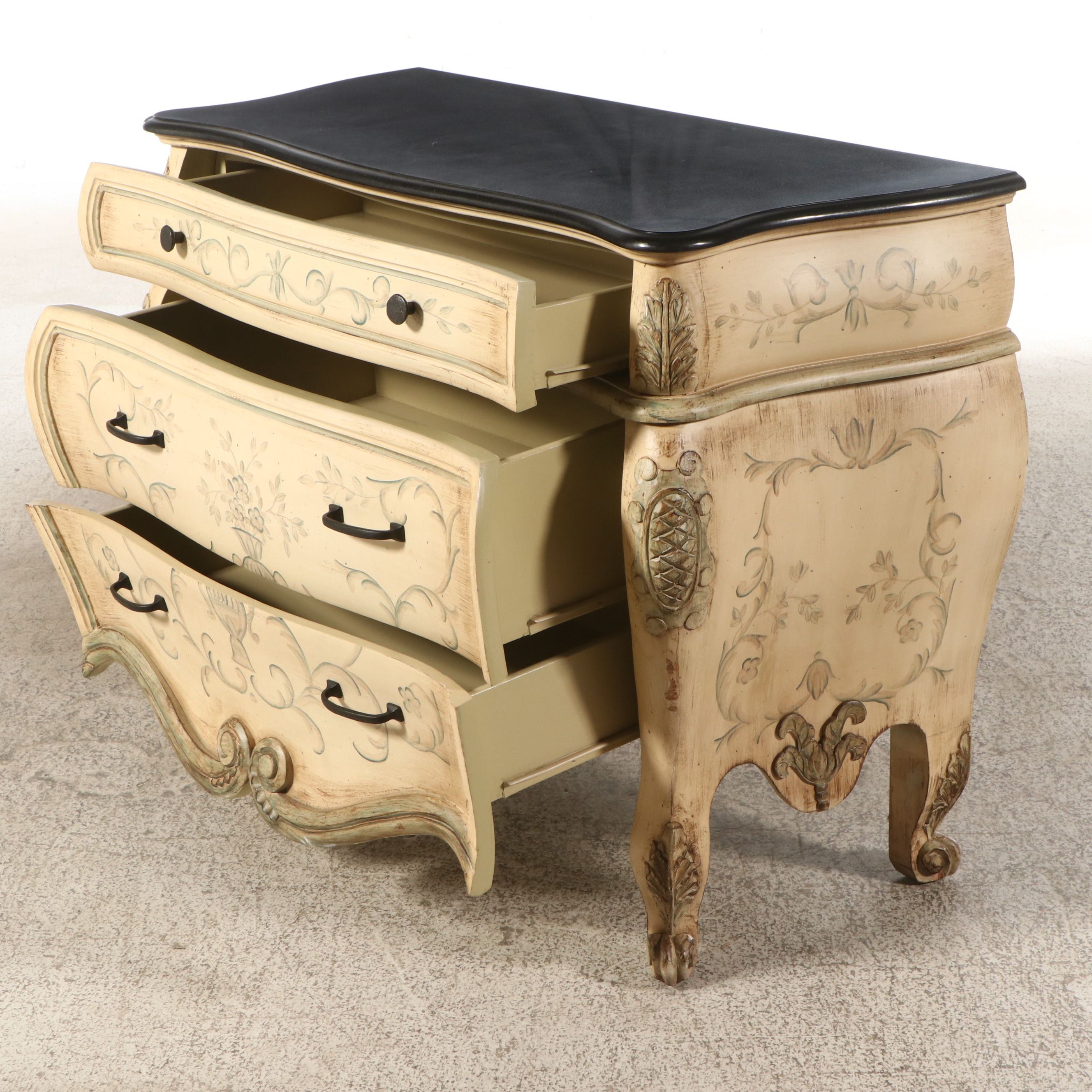 French Inspired Paint-Decorated Bombé Chest with Stone Top