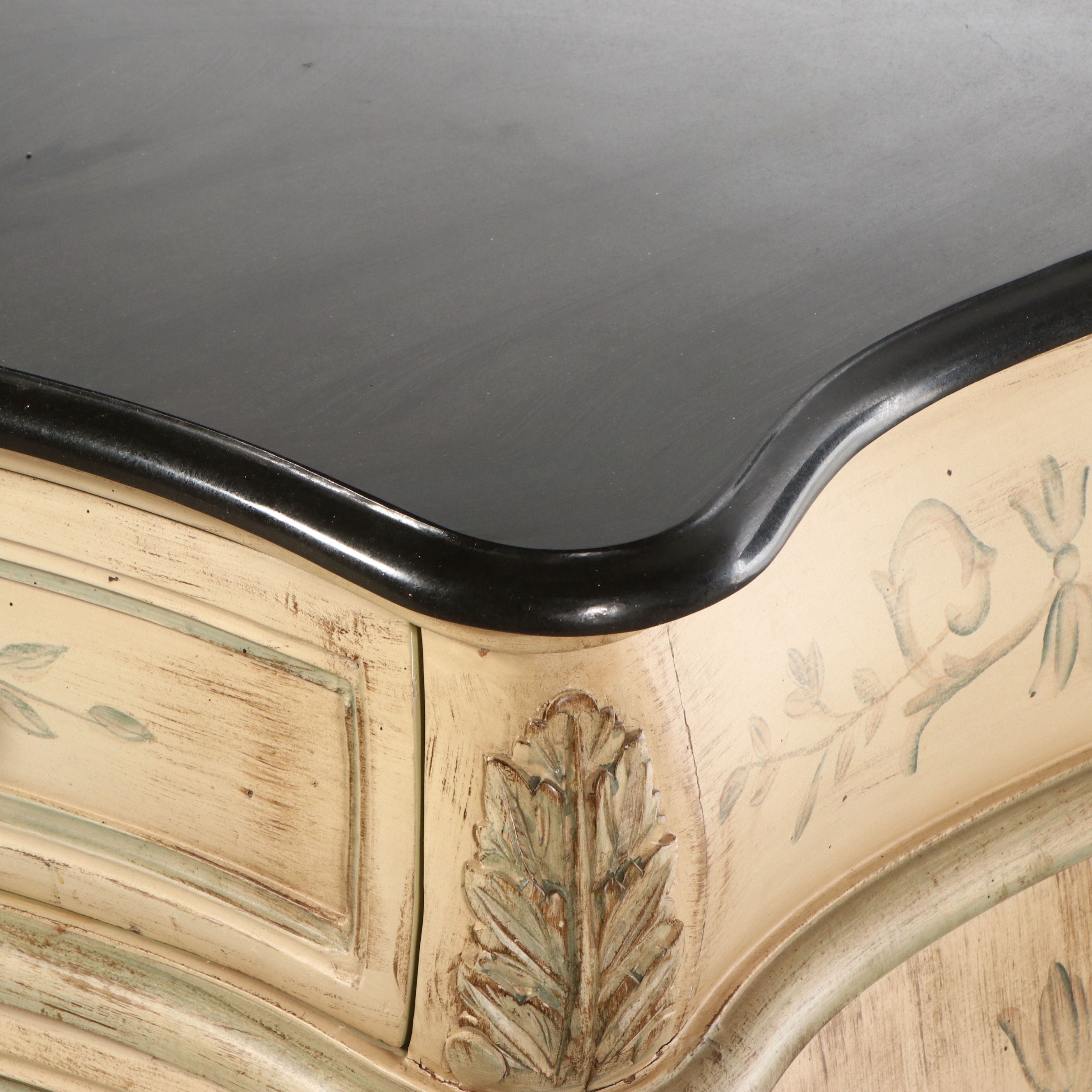 French Inspired Paint-Decorated Bombé Chest with Stone Top