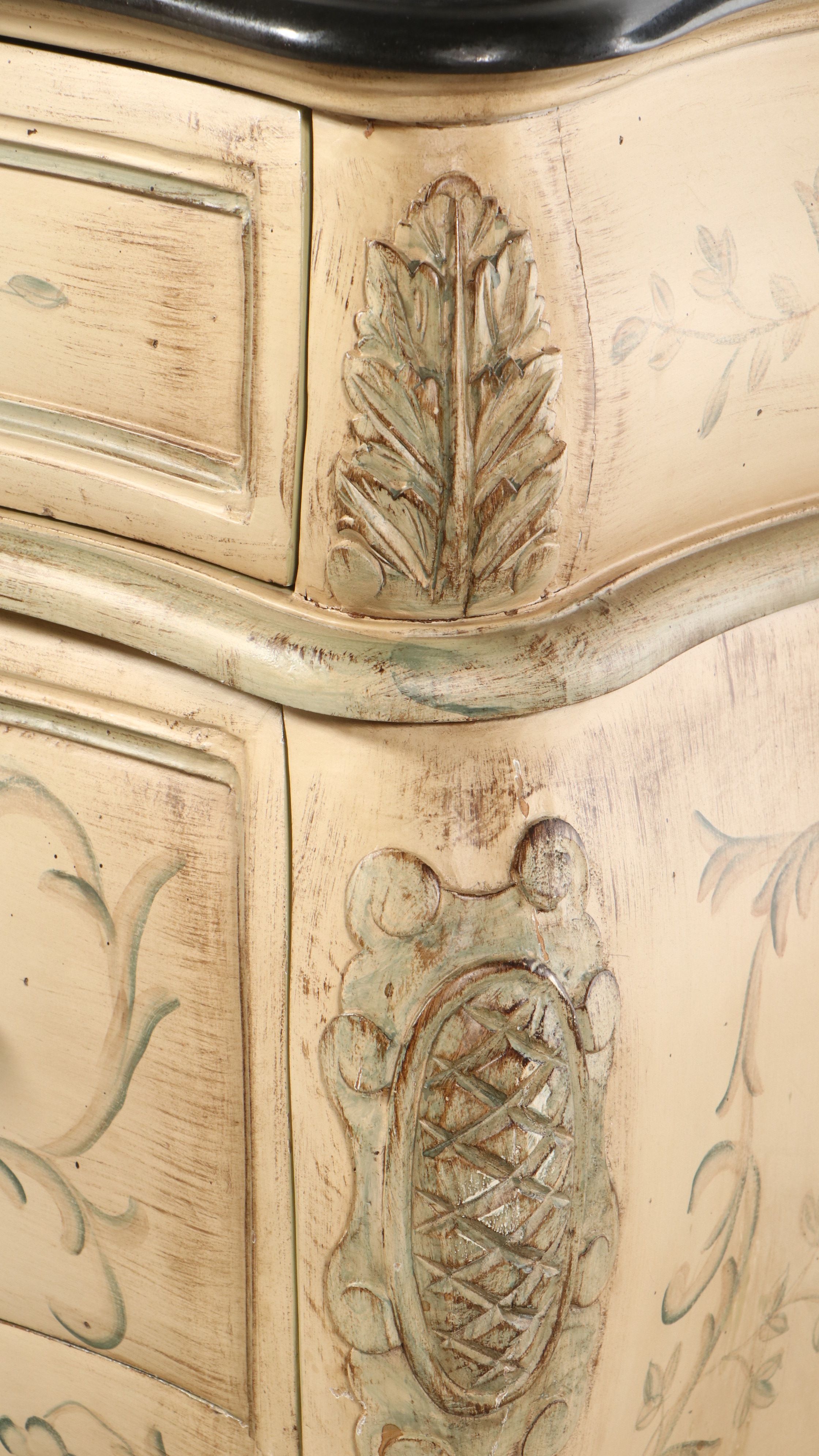 French Inspired Paint-Decorated Bombé Chest with Stone Top