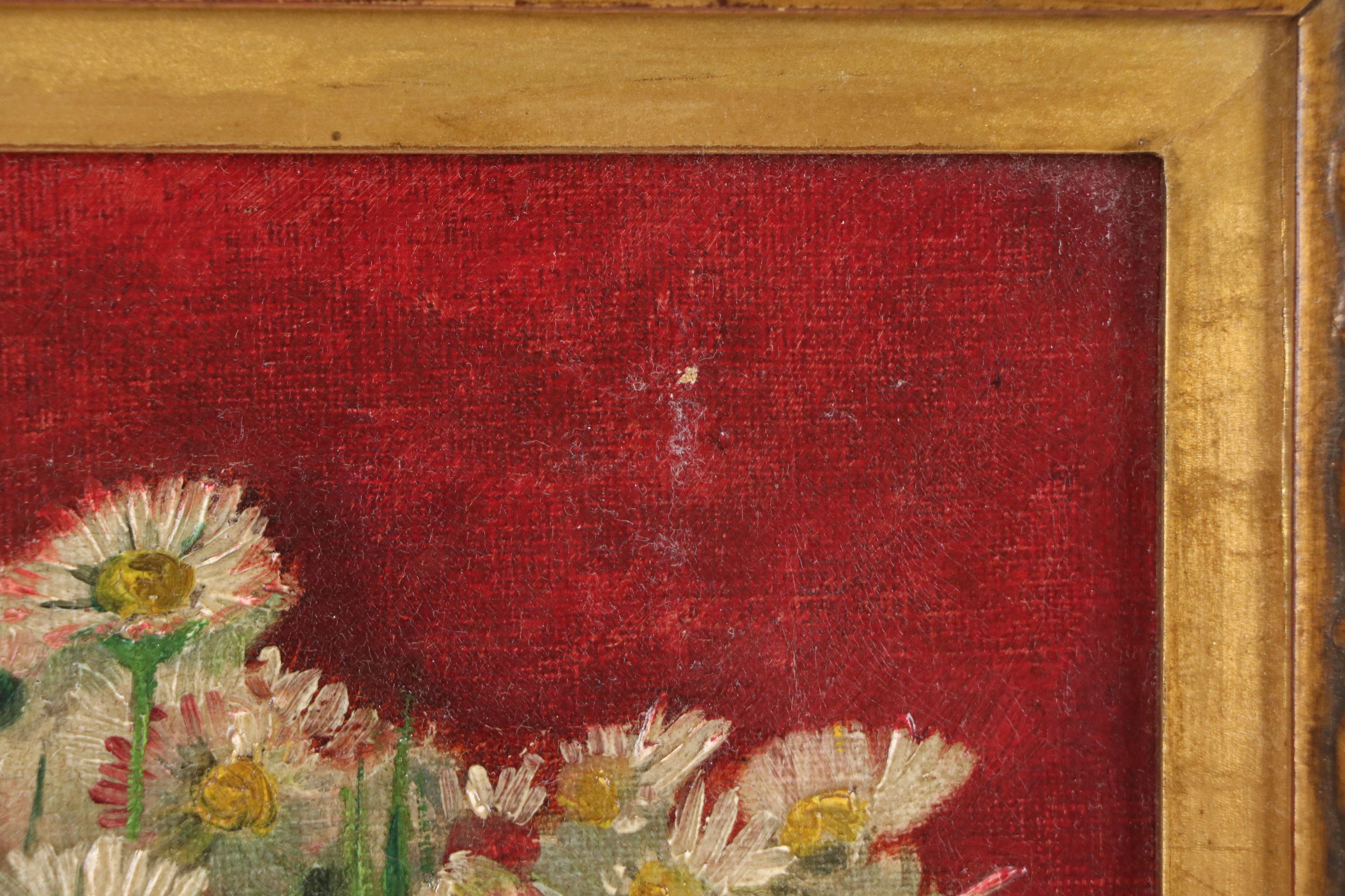 Oil Painting of Daisies in Stoneware Pitcher, Early/Mid-20th Century