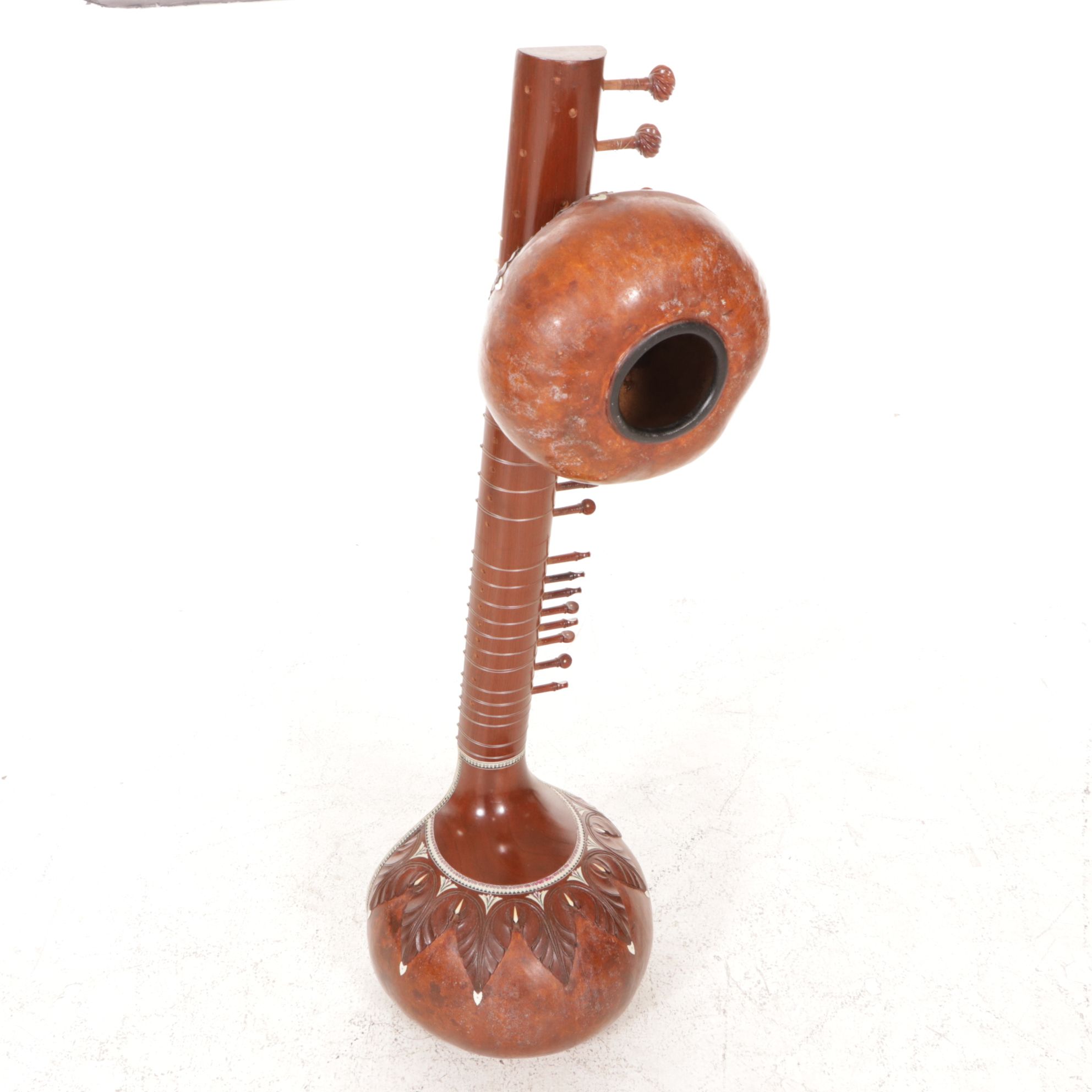 Mohan Singh & Co. Sitar with Bone Inlay and Rose Carving with Case, Circa 1950