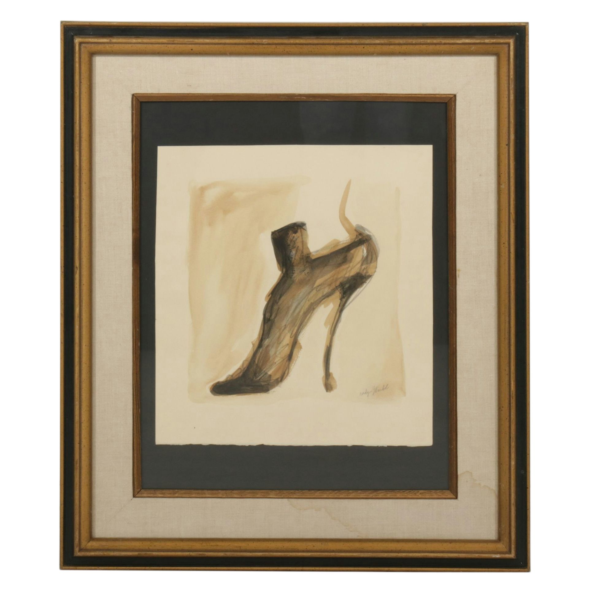 In the Style of Andy Warhol Sepia Toned High Heel Watercolor Painting