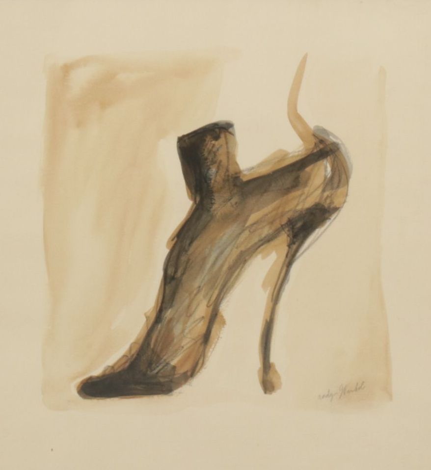 In the Style of Andy Warhol Sepia Toned High Heel Watercolor Painting