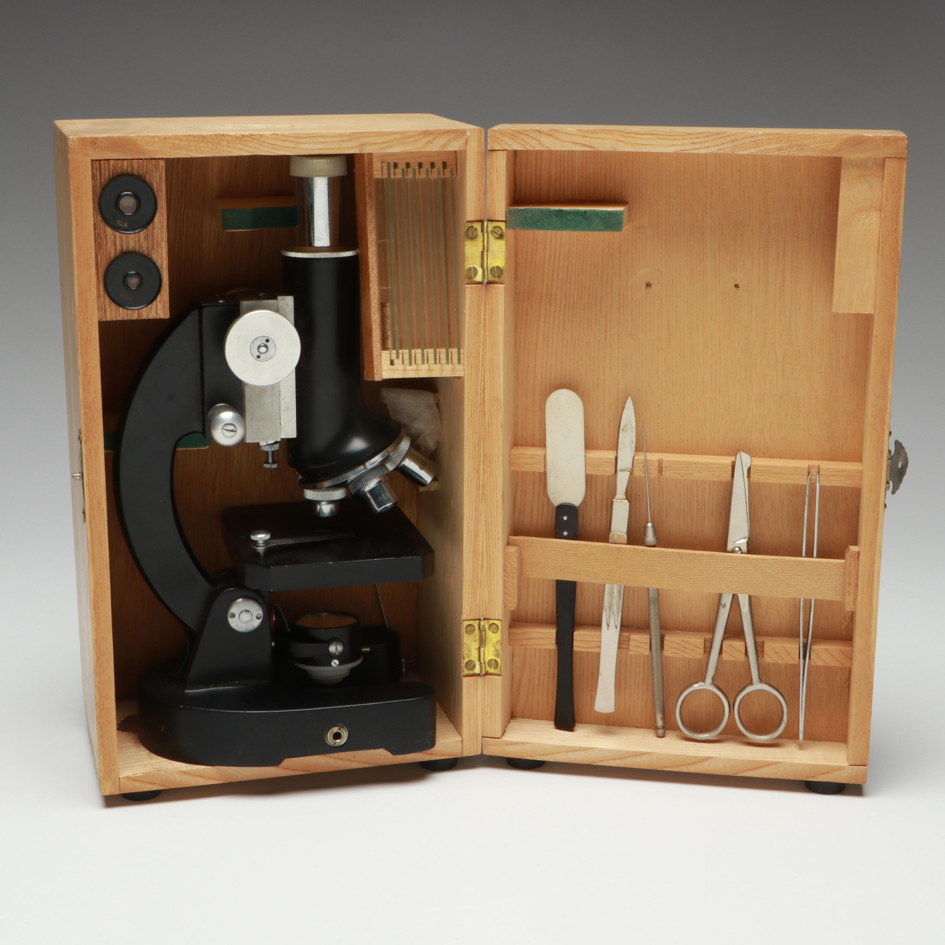 Tasco Deluxe Microscope with Case and Accessories, Late 20th Century
