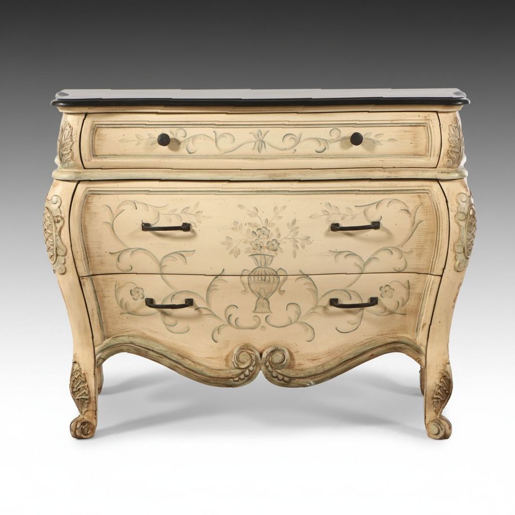 French Inspired Paint-Decorated Bombé Chest with Stone Top