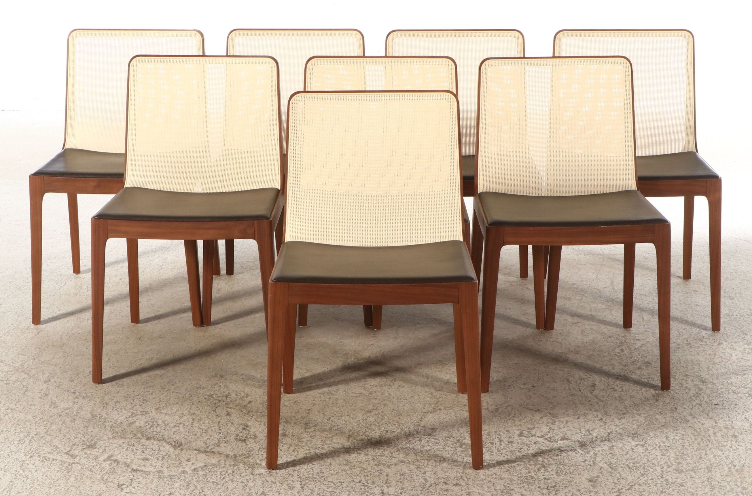Set of Eight Jader Almeida Mid Century Modern Style Woven Back "Malha" Chairs
